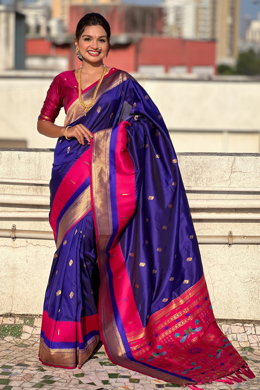 Blue Woven Paithani Saree-ZB134839_1_SareeButa.com