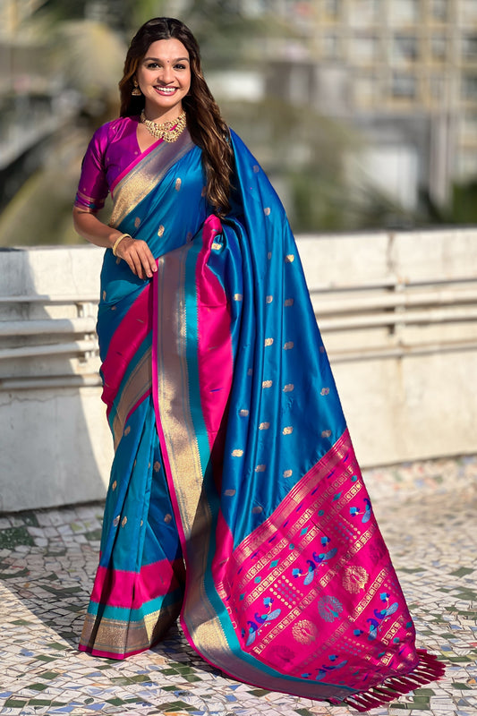 Blue Woven Paithani Saree-ZB134843_1_SareeButa.com