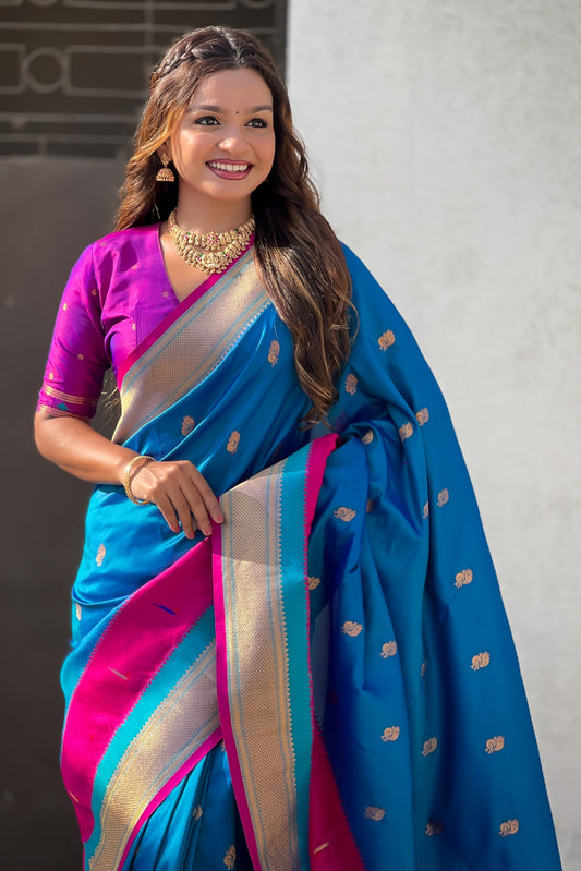 Blue Woven Paithani Saree-ZB134843_2_SareeButa.com