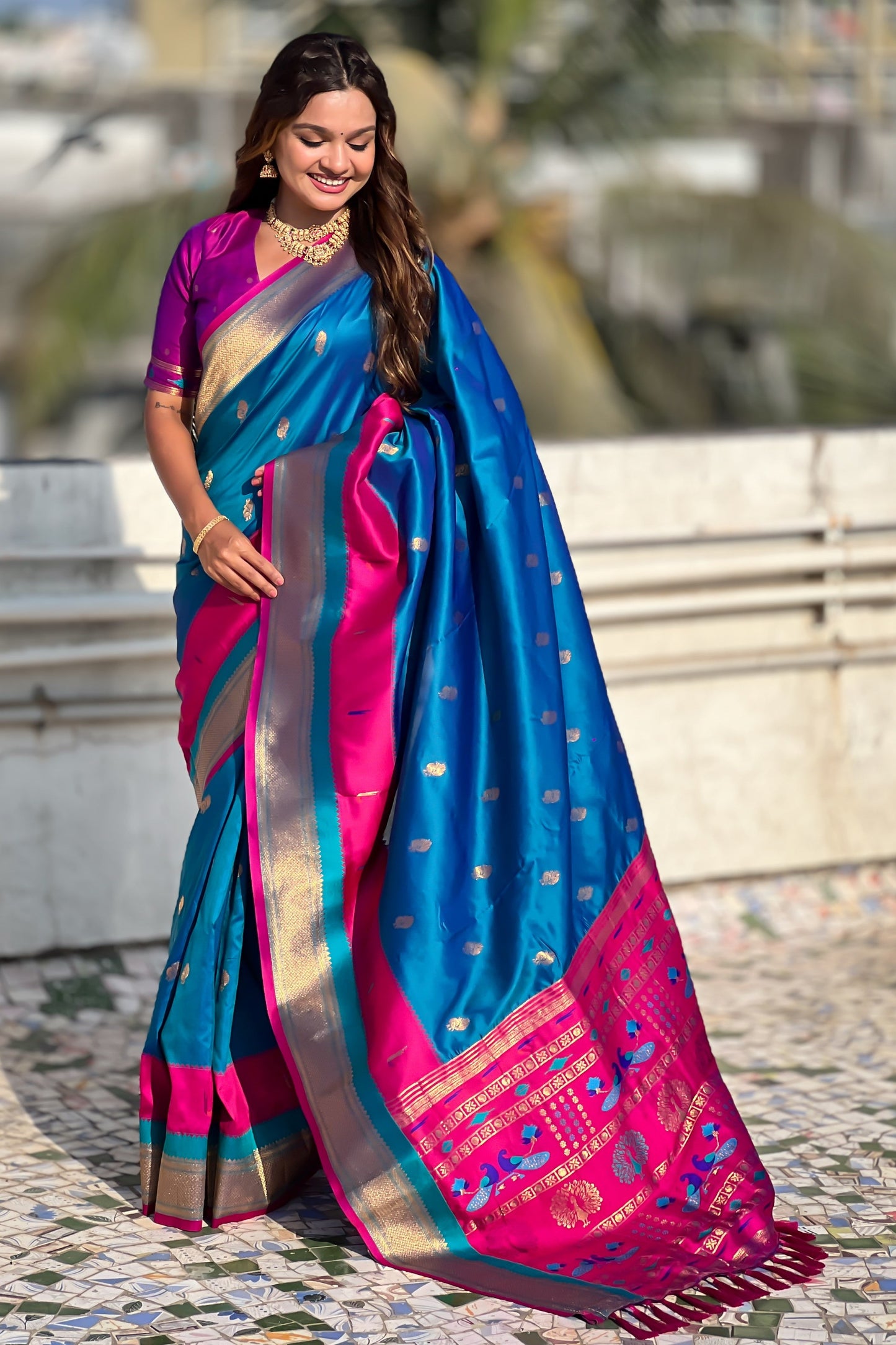 Blue Woven Paithani Saree-ZB134843_4_SareeButa.com