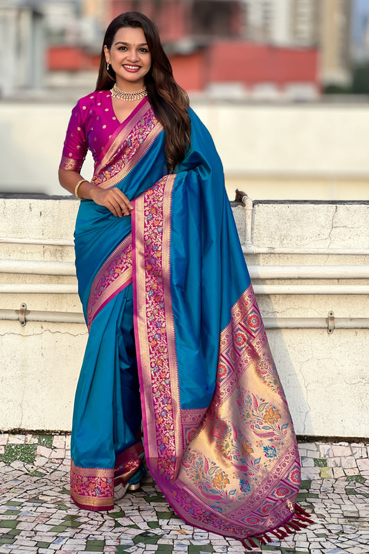 Blue Woven Paithani Saree-ZB134847_1_SareeButa.com