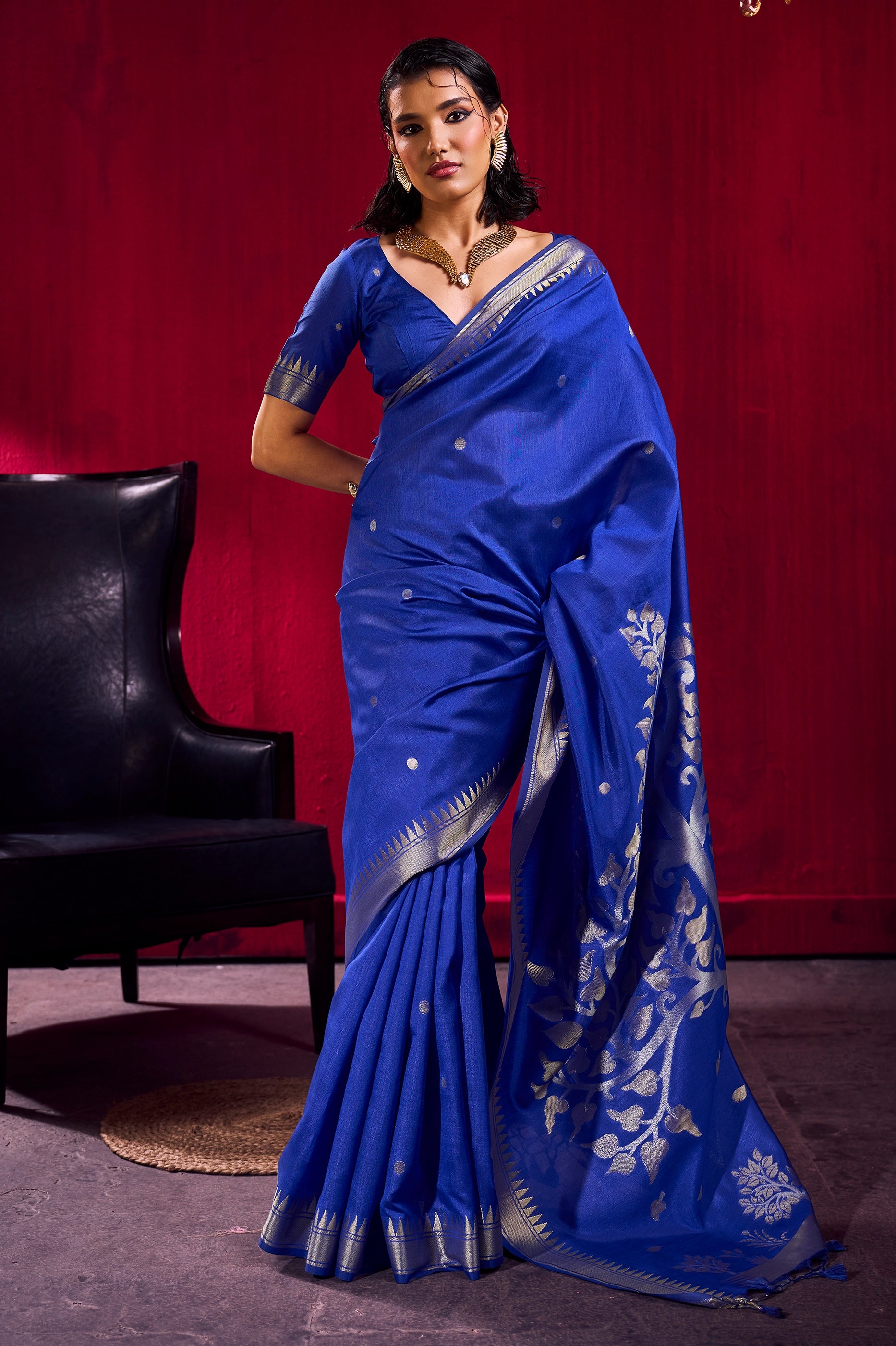 Blue Woven Satin Saree-SAR12386_1_SareeButa.com