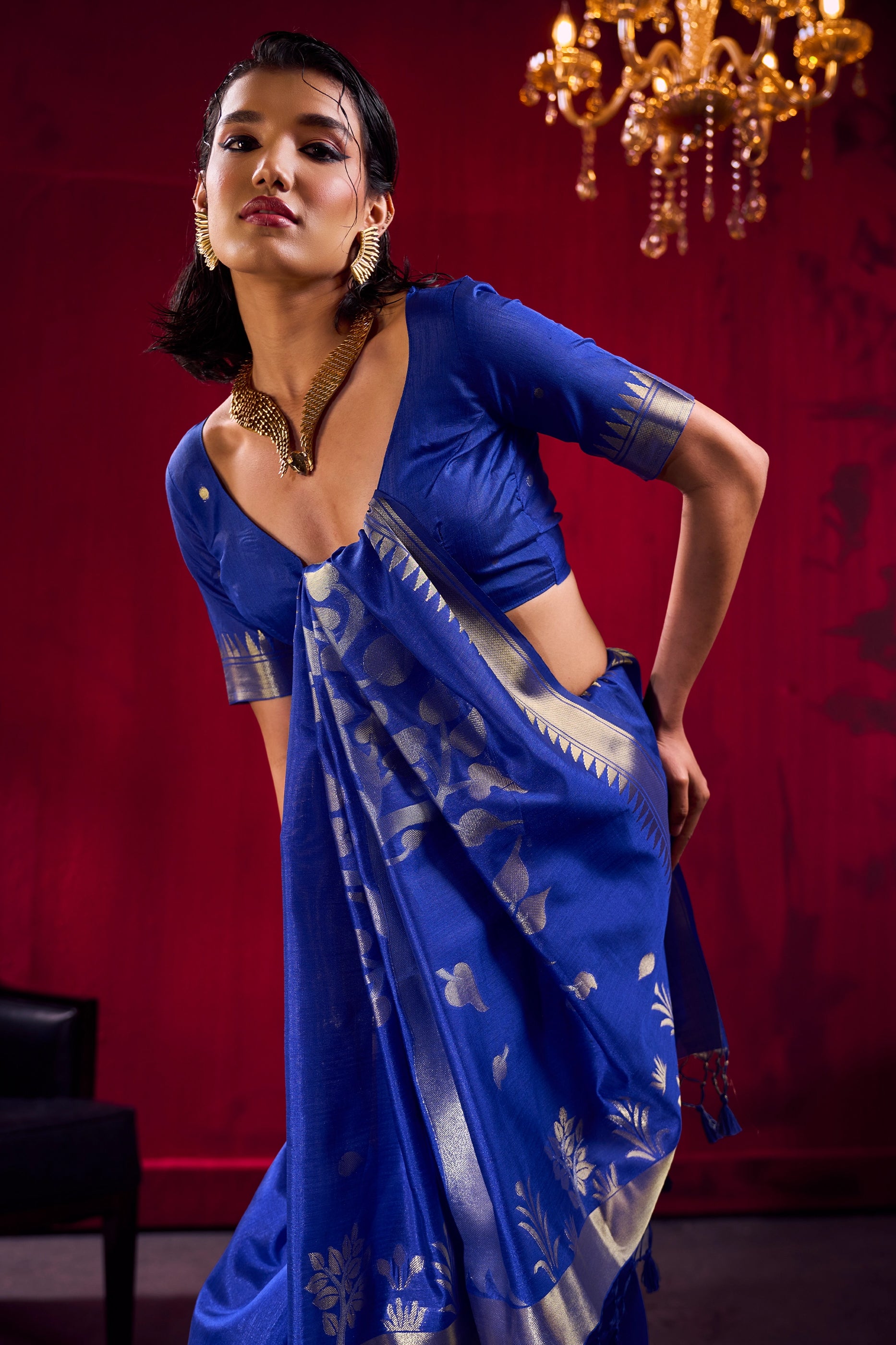 Blue Woven Satin Saree-SAR12386_2_SareeButa.com