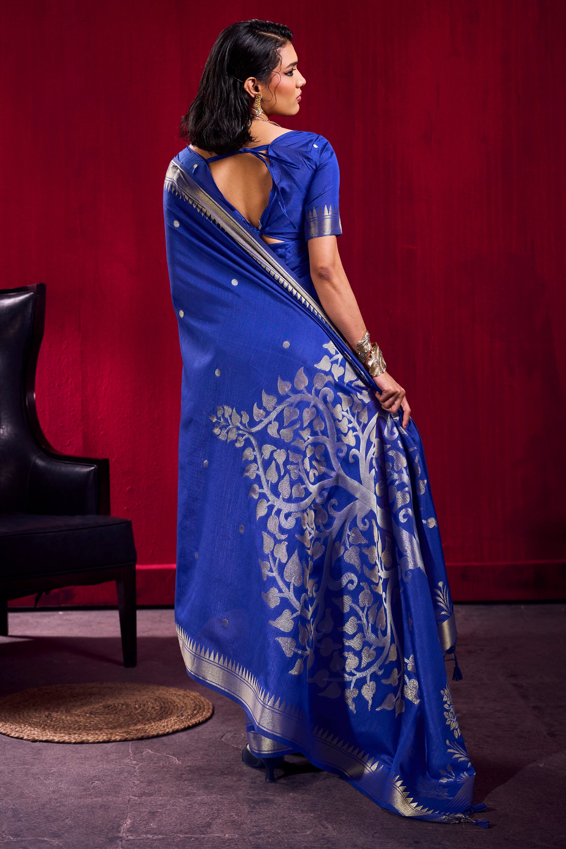 Blue Woven Satin Saree-SAR12386_3_SareeButa.com