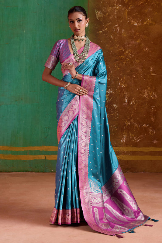 Blue Woven Satin Silk Saree-SAR12347_1_SareeButa.com