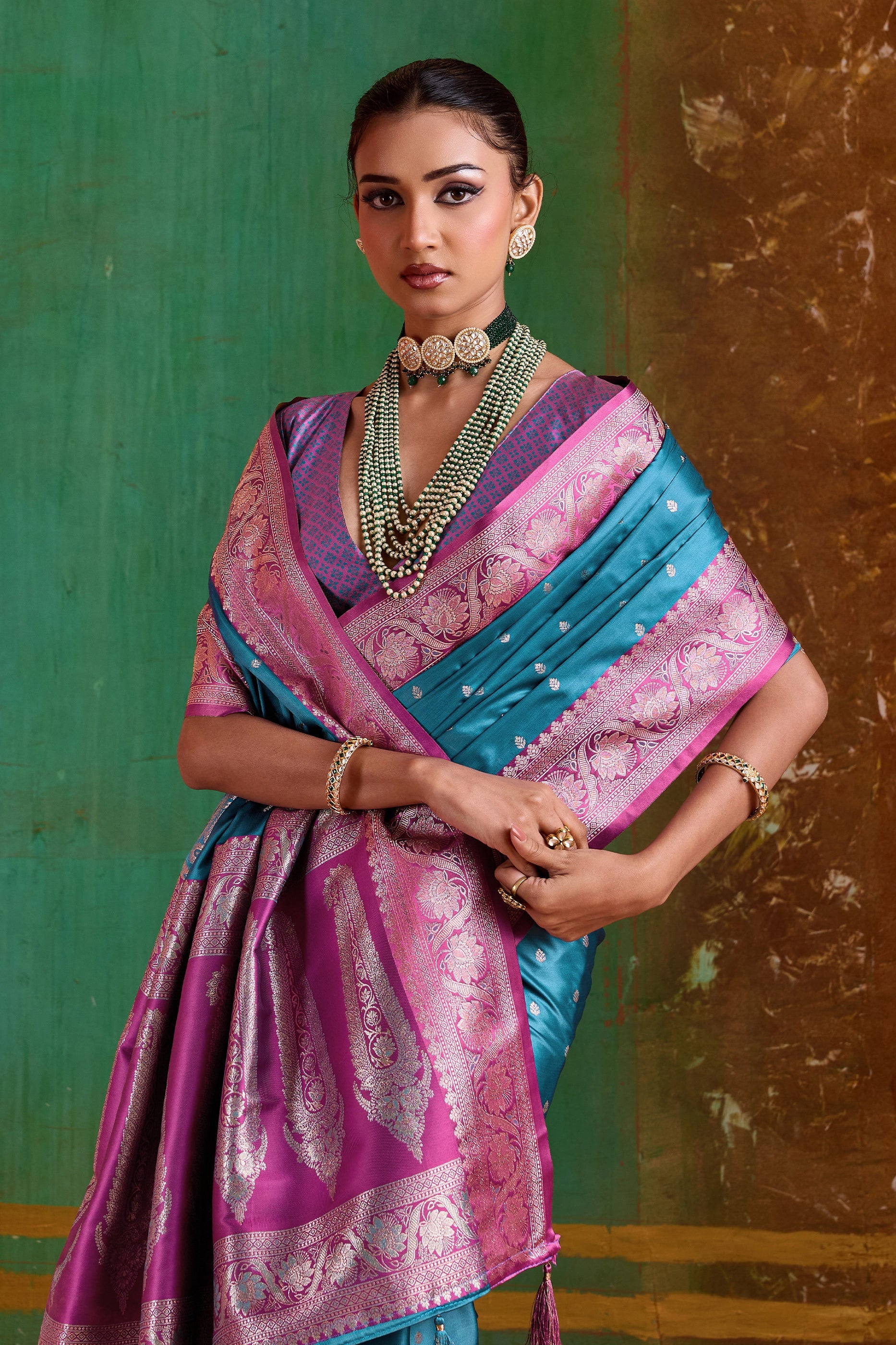Blue Woven Satin Silk Saree-SAR12347_2_SareeButa.com