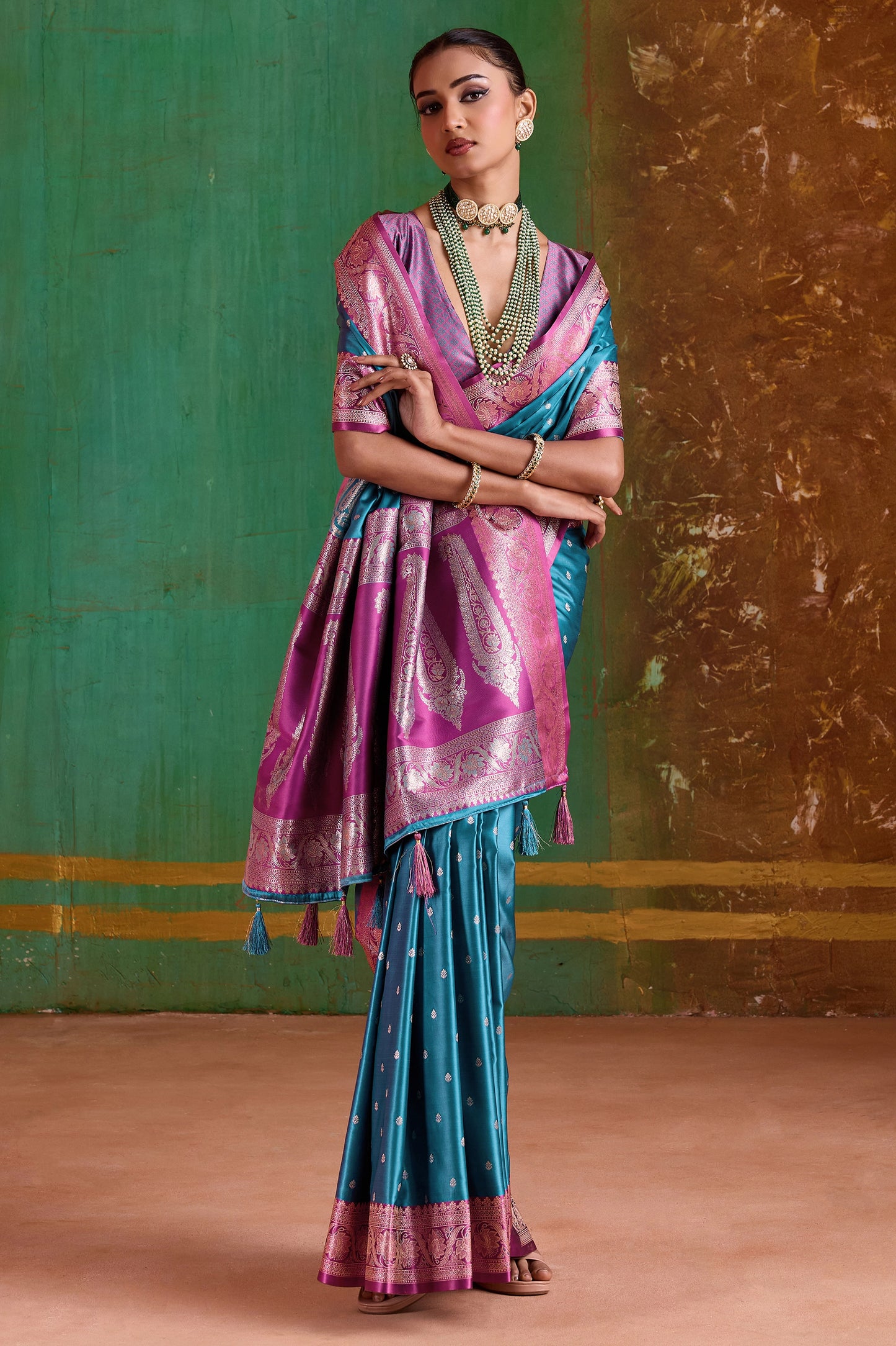 Blue Woven Satin Silk Saree-SAR12347_3_SareeButa.com