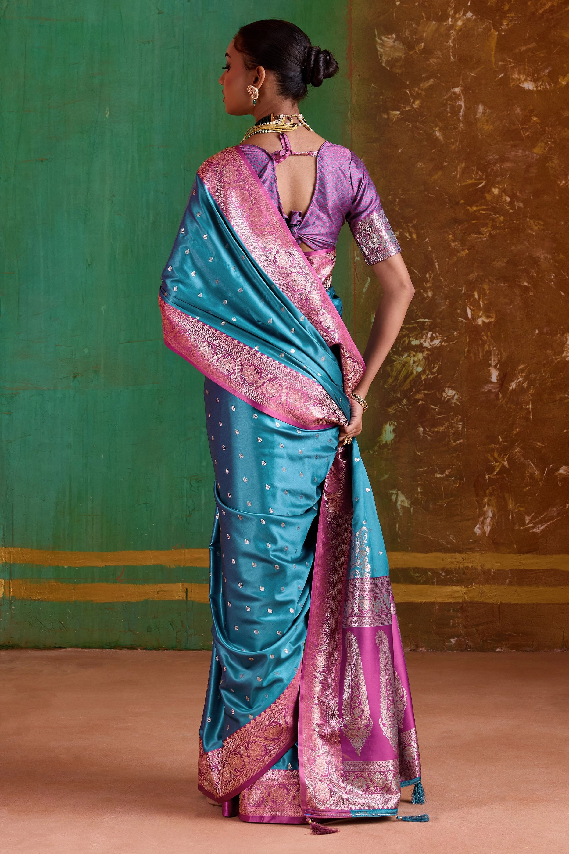 Blue Woven Satin Silk Saree-SAR12347_4_SareeButa.com