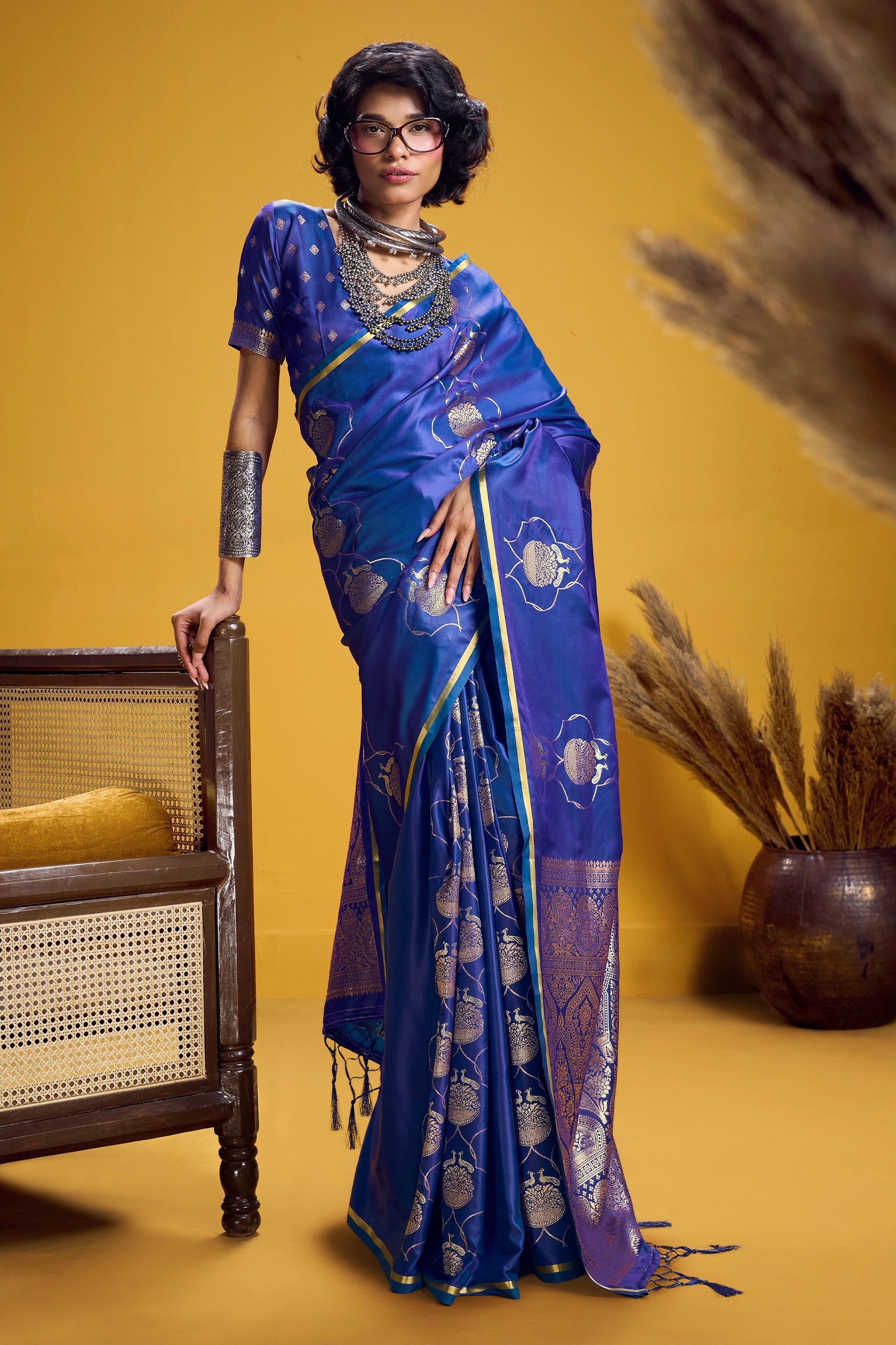 Blue Woven Satin Silk Saree-SAR12374_1_SareeButa.com