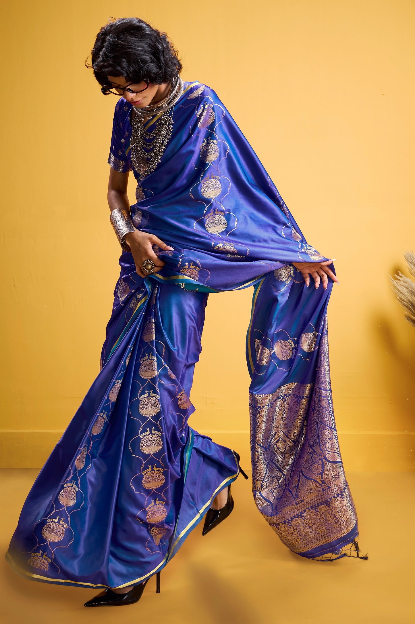 Blue Woven Satin Silk Saree-SAR12374_3_SareeButa.com