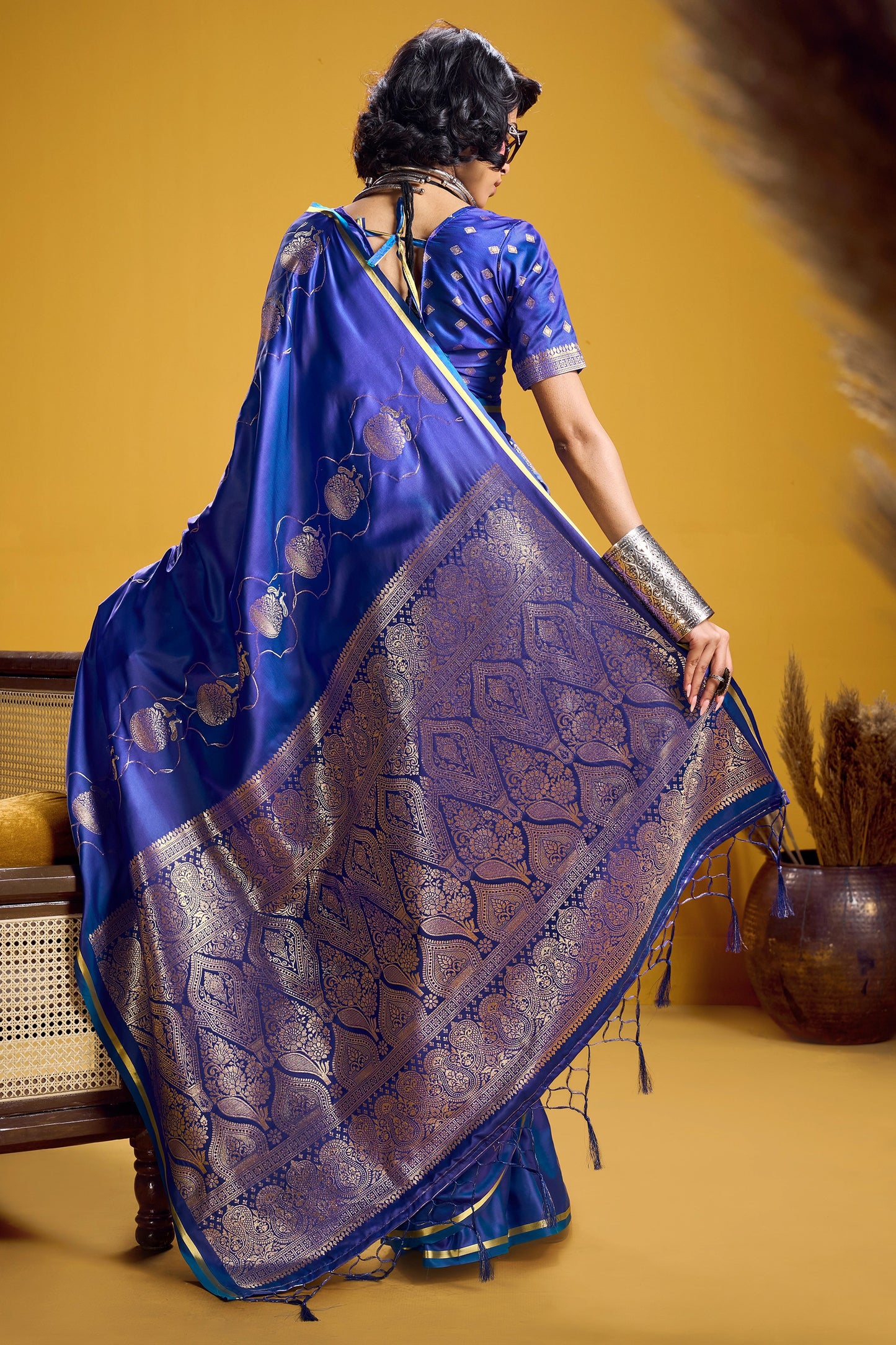Blue Woven Satin Silk Saree-SAR12374_4_SareeButa.com