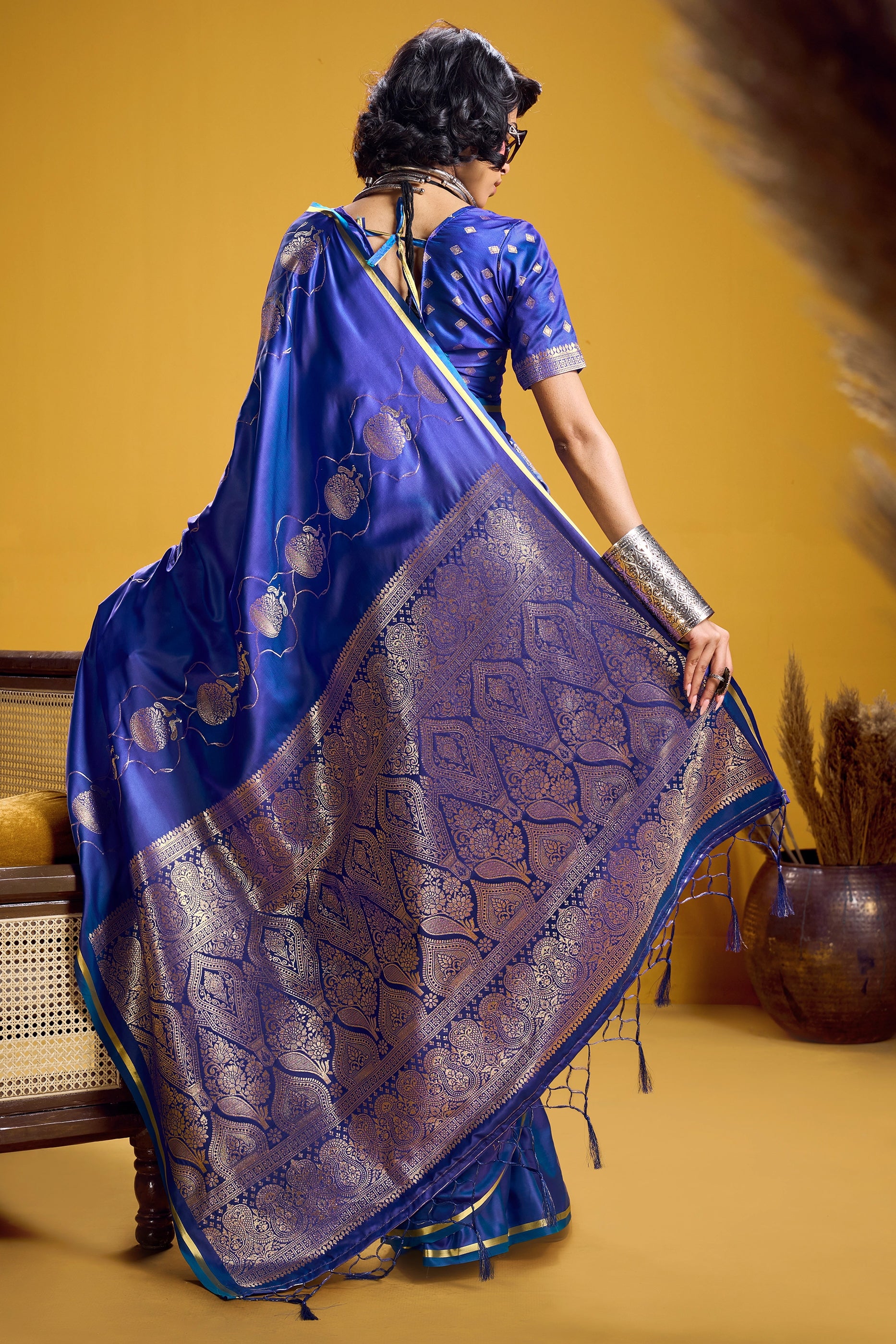 Blue Woven Satin Silk Saree-SAR12374_4_SareeButa.com