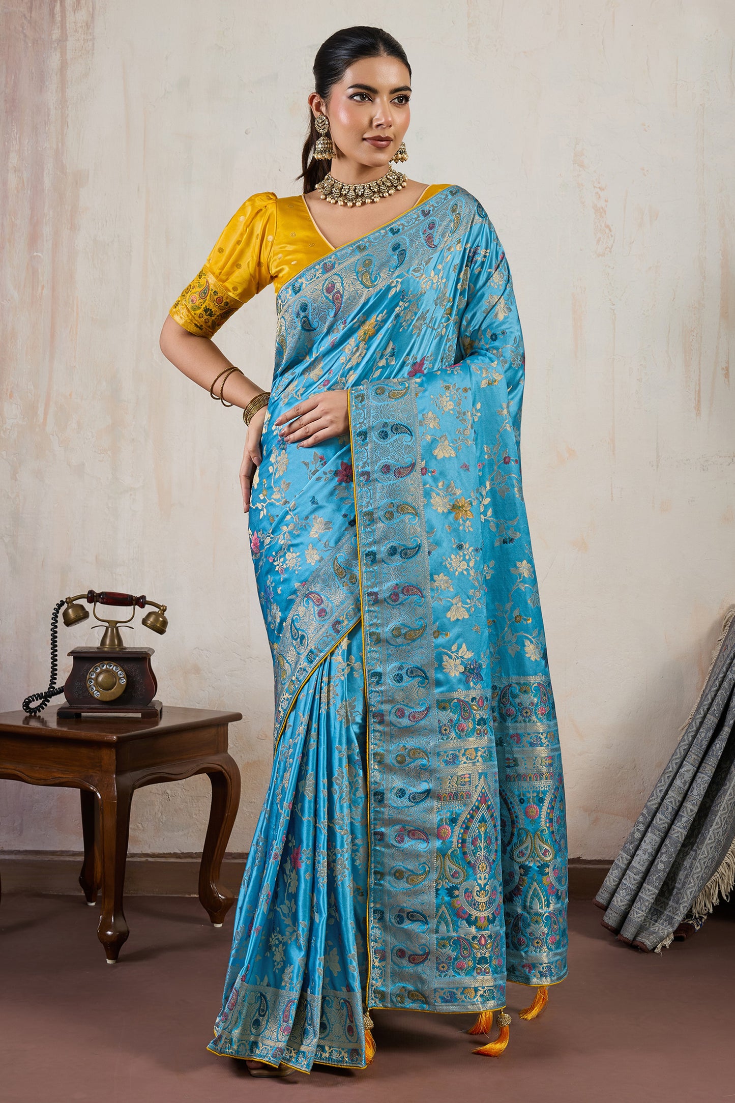 Blue Woven Satin Silk Saree-SAR12502_1_SareeButa.com