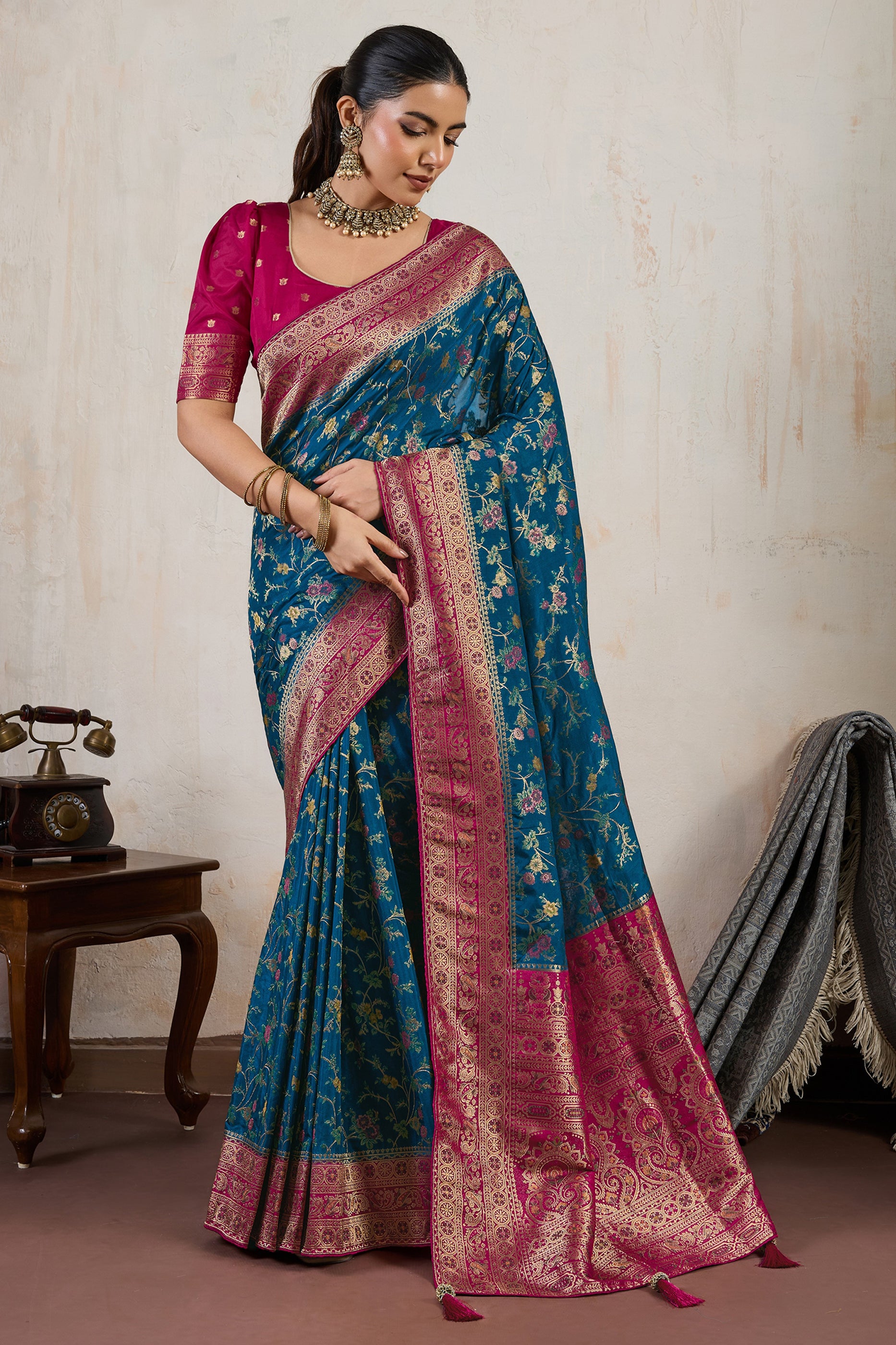 Blue Woven Satin Silk Saree-SAR12504_1_SareeButa.com