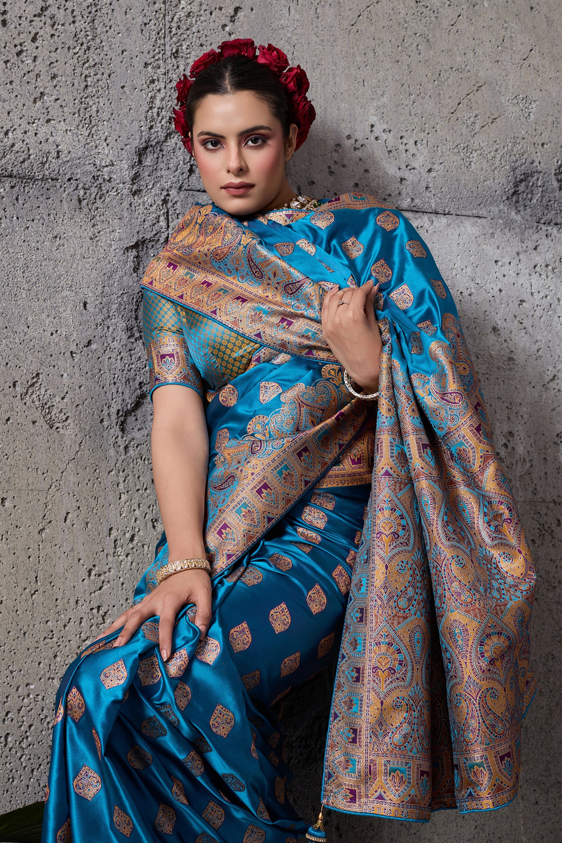 Blue Woven Satin Silk Saree-SAR12540_4_SareeButa.com
