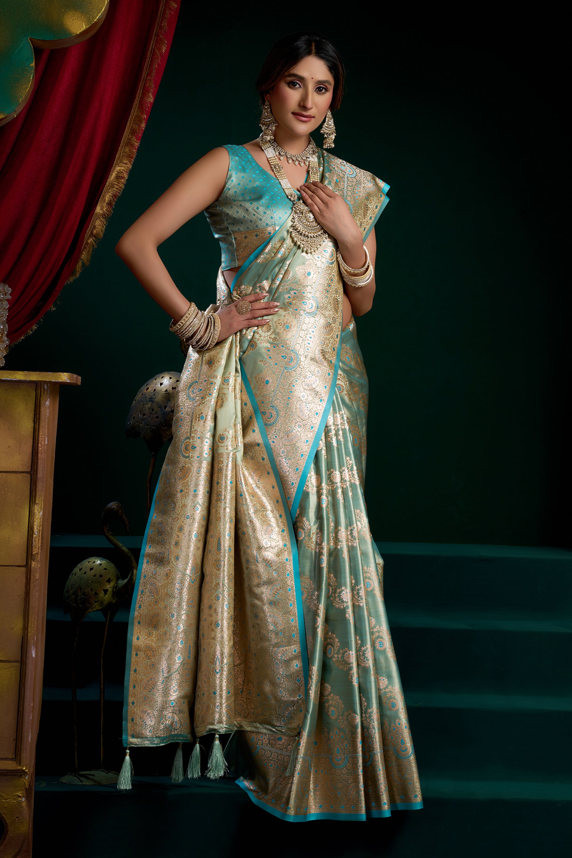 Blue Woven Satin Silk Saree-SAR12683_3_SareeButa.com