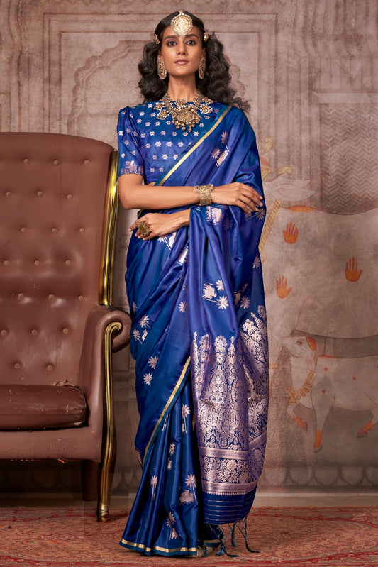 Blue Woven Satin Silk Saree-ZB133541_1_SareeButa.com