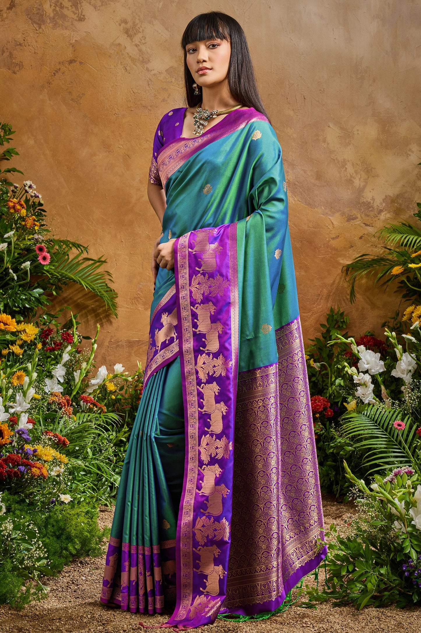 Blue Green Woven Silk Saree-SAR11211_1_SareeButa.com