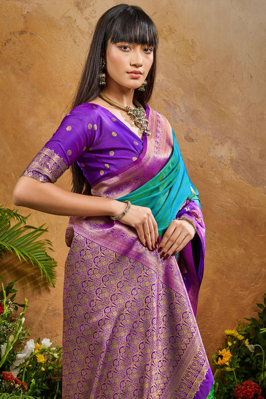 Blue Green Woven Silk Saree-SAR11211_2_SareeButa.com