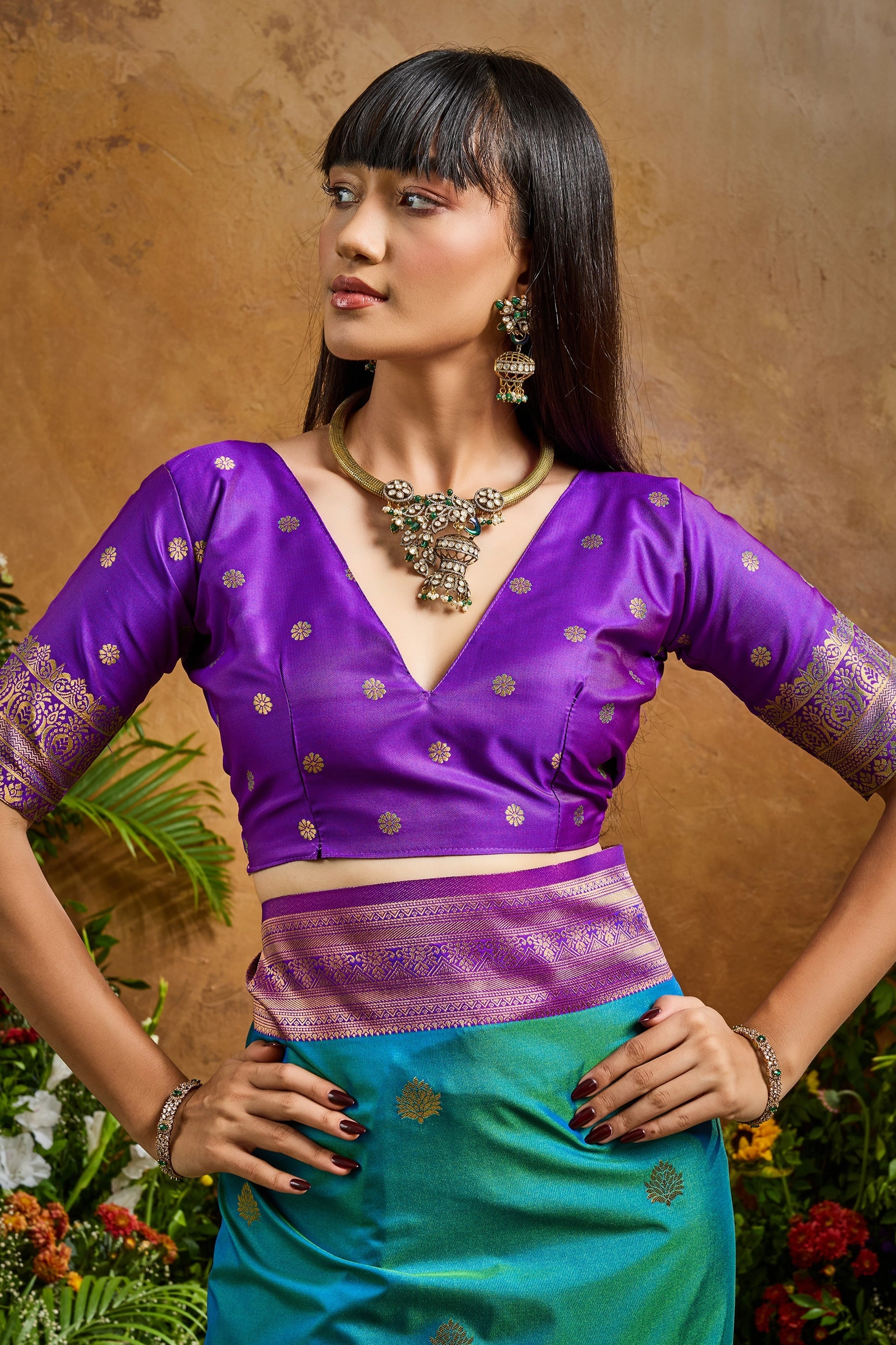 Blue Green Woven Silk Saree-SAR11211_3_SareeButa.com