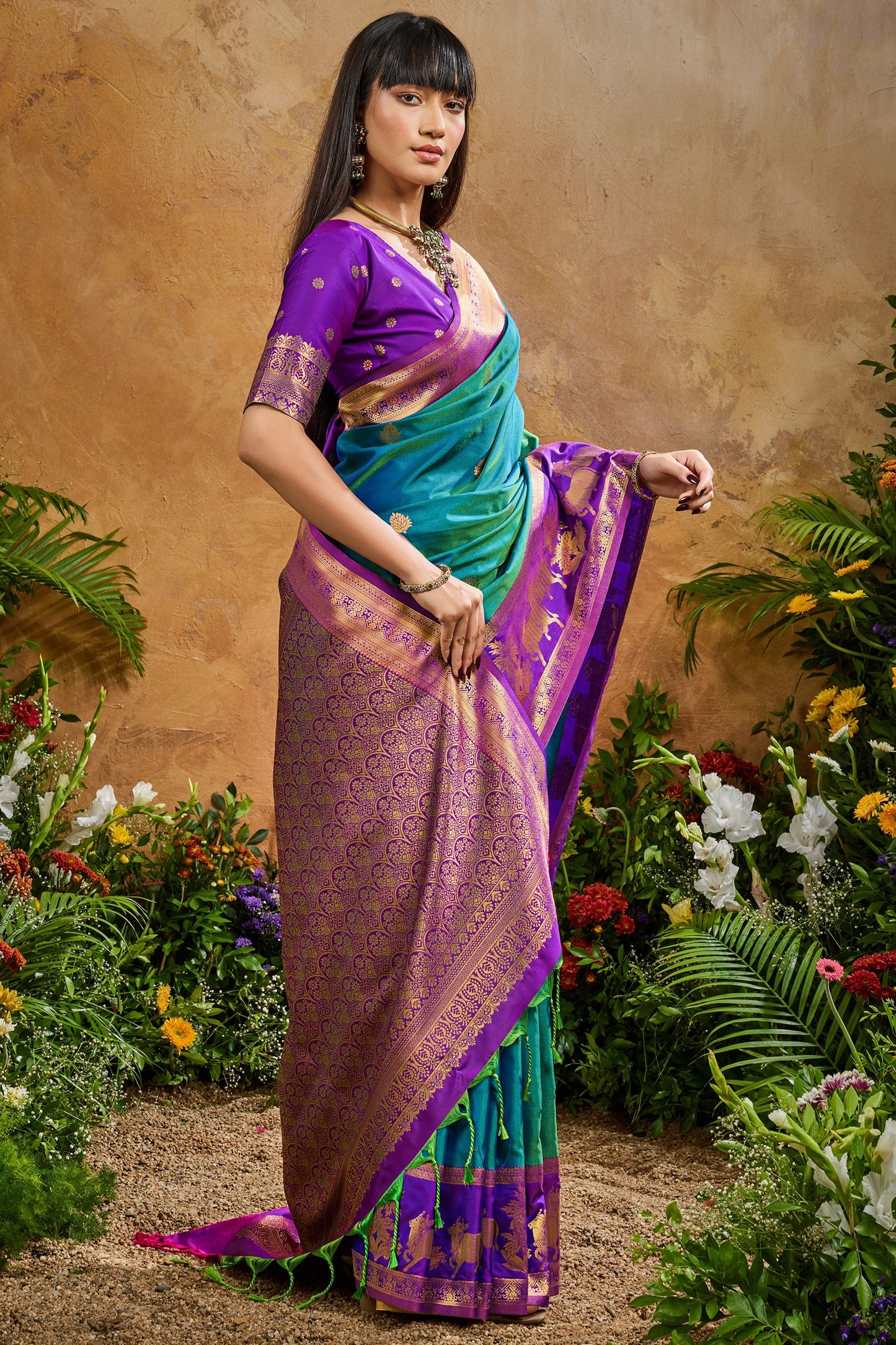 Blue Green Woven Silk Saree-SAR11211_4_SareeButa.com
