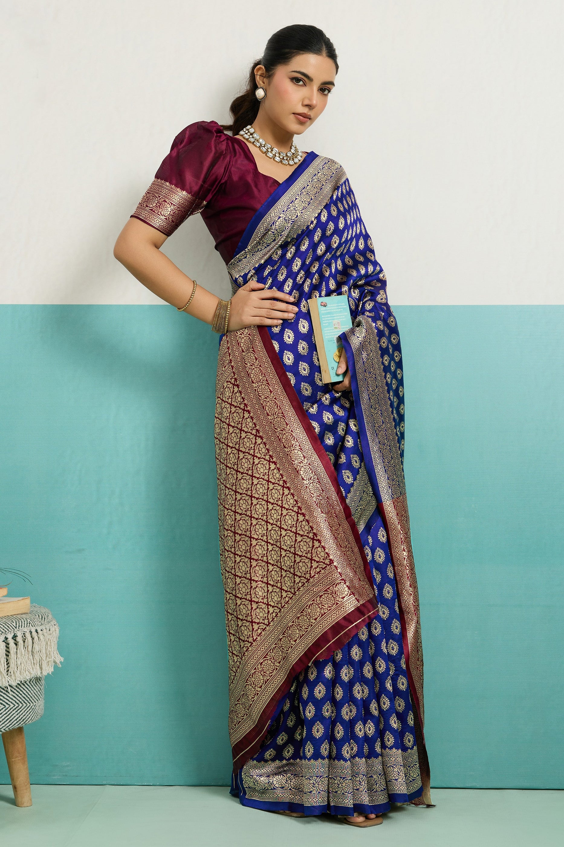 Blue Woven Silk Saree-SAR12509_3_SareeButa.com