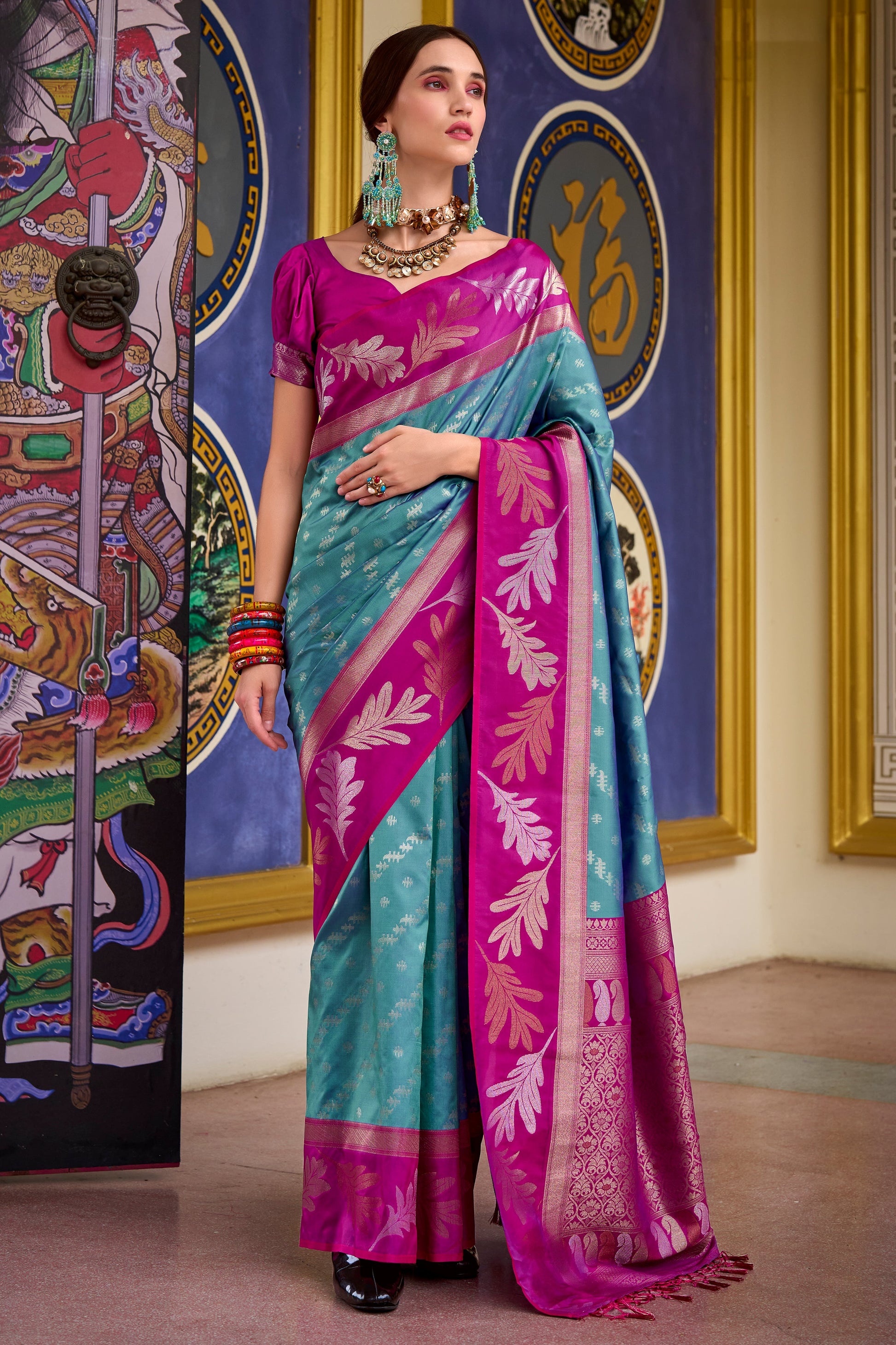 Blue Woven Silk Saree-ZB133601_1_SareeButa.com