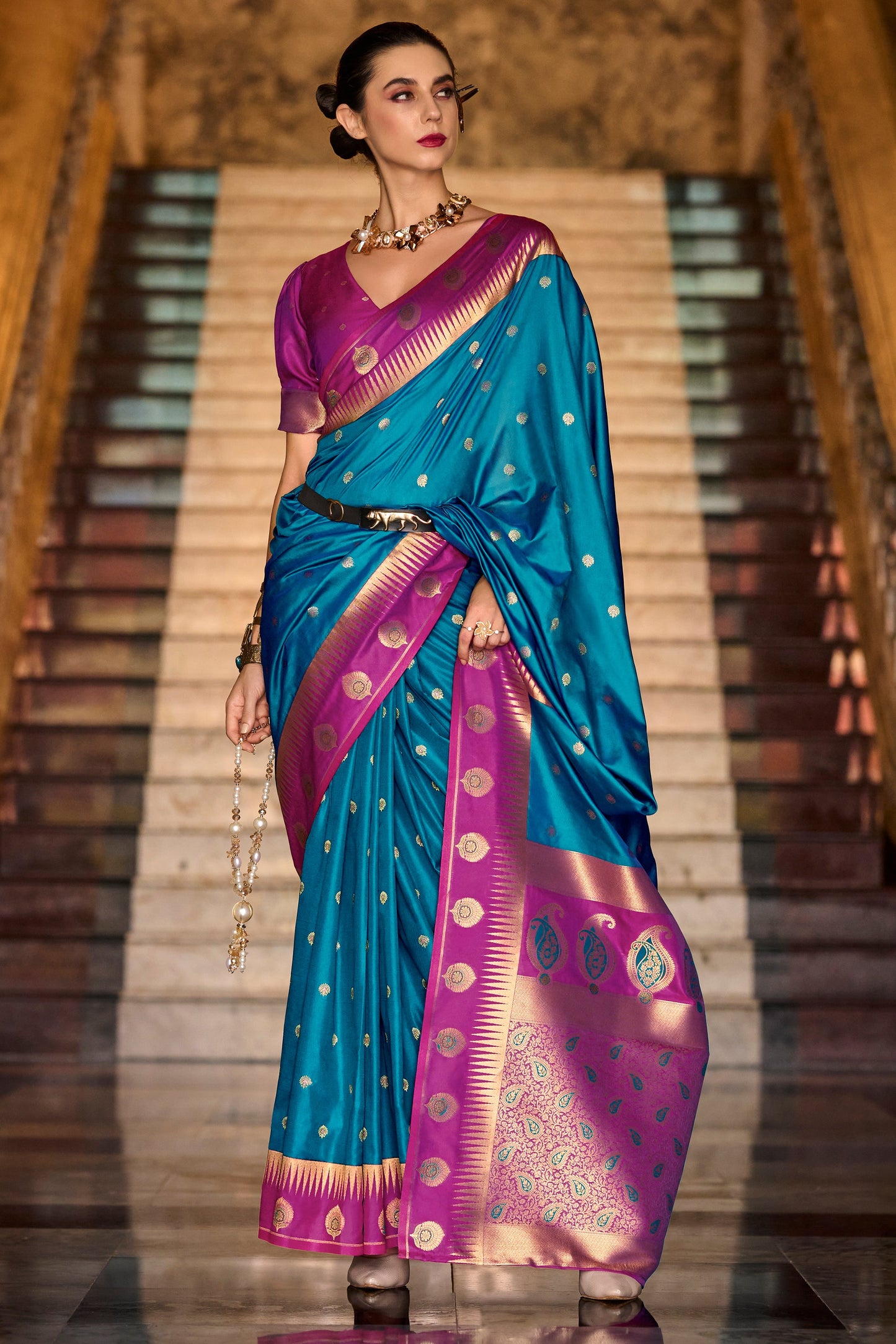 Blue Woven Silk Saree-ZB134691_1_SareeButa.com