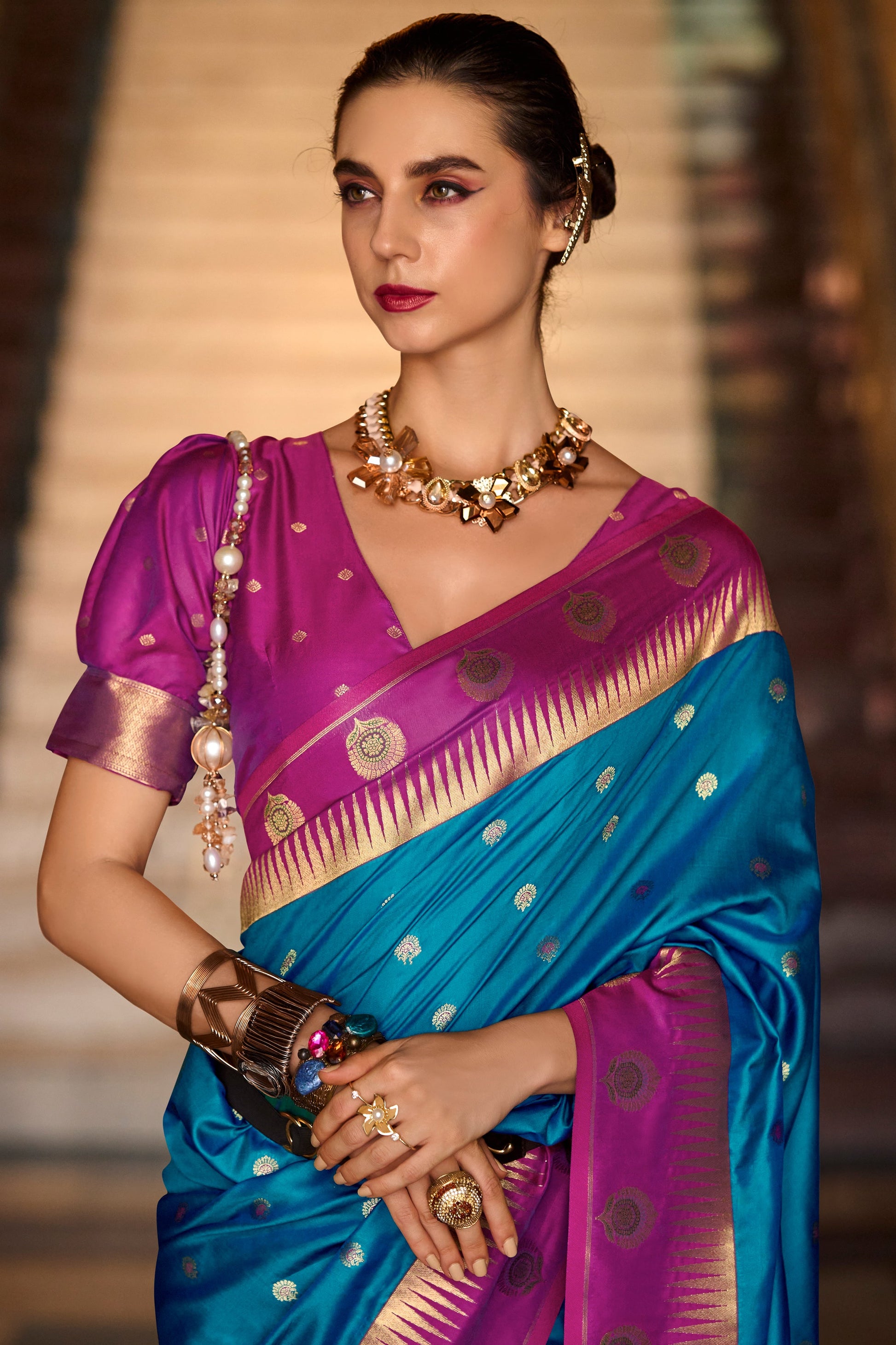Blue Woven Silk Saree-ZB134691_2_SareeButa.com