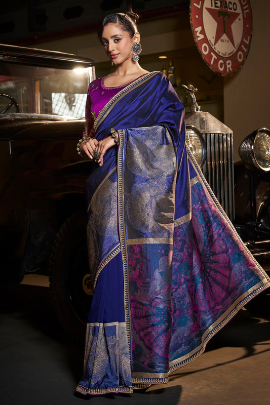 Blue Woven Silk Saree With Lace Border-ZB134671_1_SareeButa.com