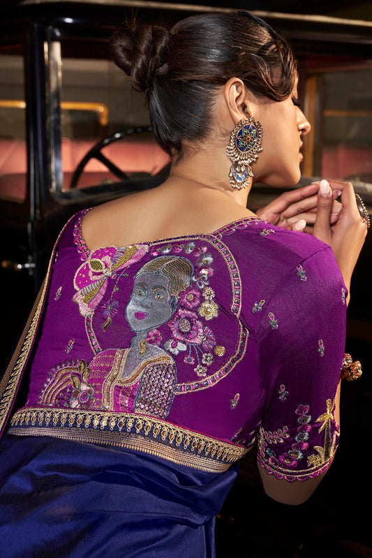 Blue Woven Silk Saree With Lace Border-ZB134671_2_SareeButa.com