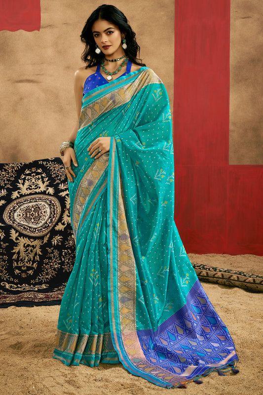 Blue Woven Silk Saree With Patola Pallu-ZB133515_1_SareeButa.com