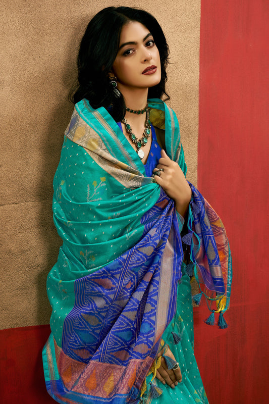 Blue Woven Silk Saree With Patola Pallu-ZB133515_2_SareeButa.com