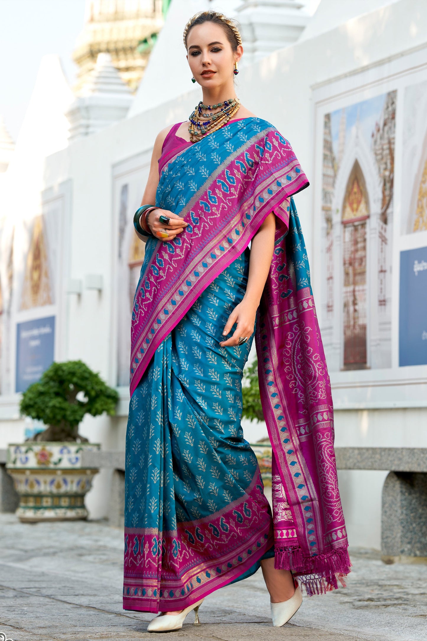 Blue Woven Soft Ikat Silk Saree-SAR10032_3_SareeButa.com