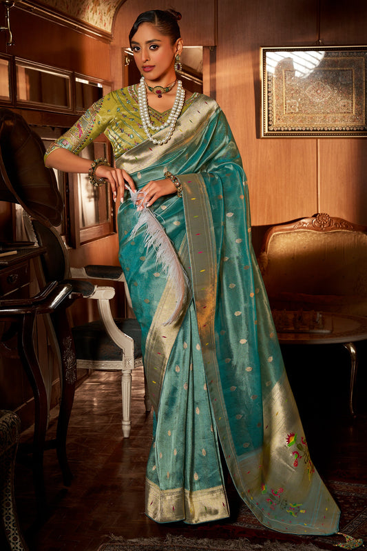 Blue Woven Tissue Paithani Saree-ZB134646_1_SareeButa.com