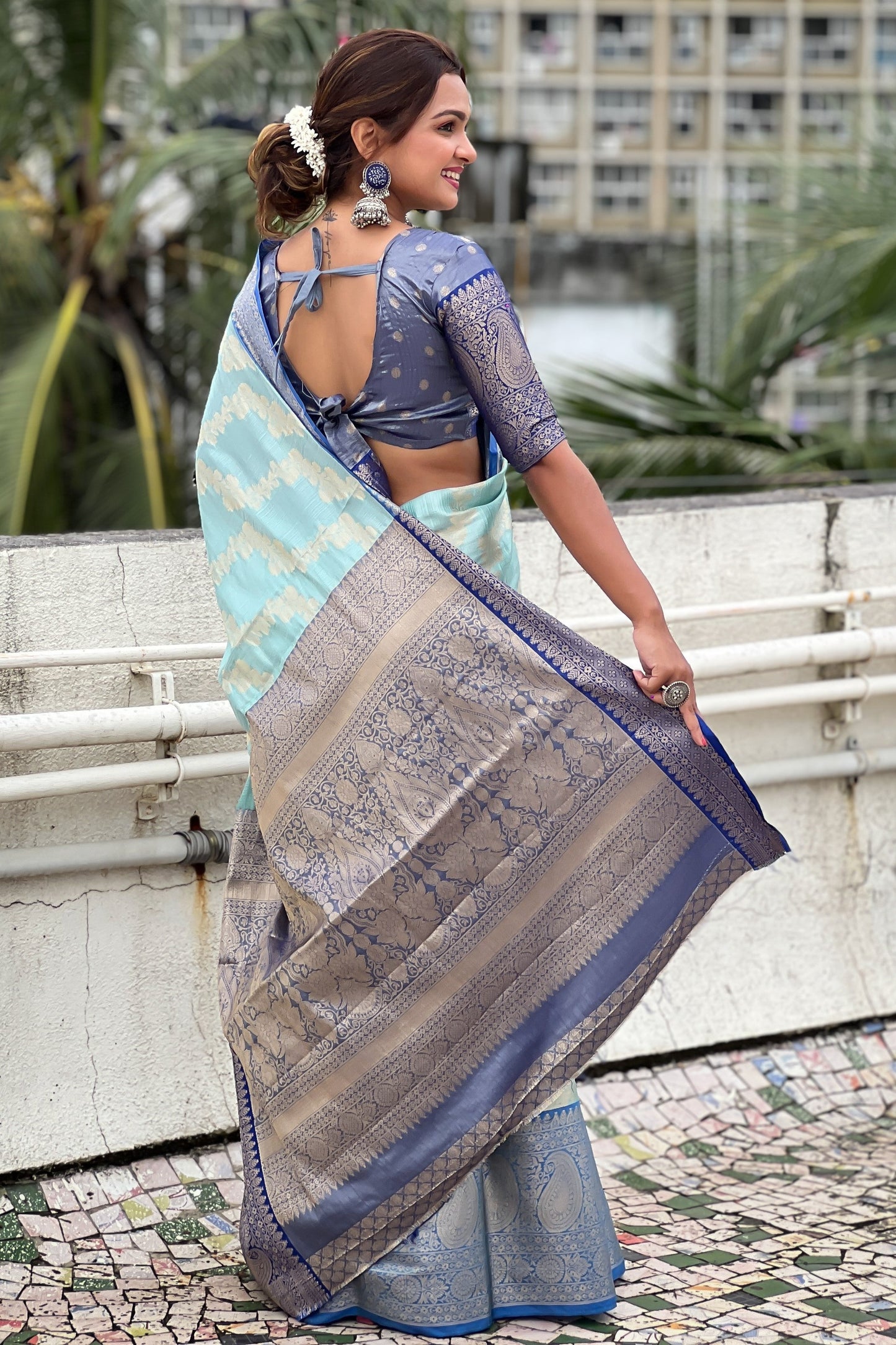 Blue Woven Tissue Silk Saree-ZB133080_2_SareeButa.Com