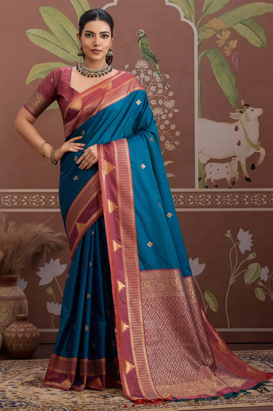 Blue Woven Tussar Silk Saree-SAR11203_1_SareeButa.com