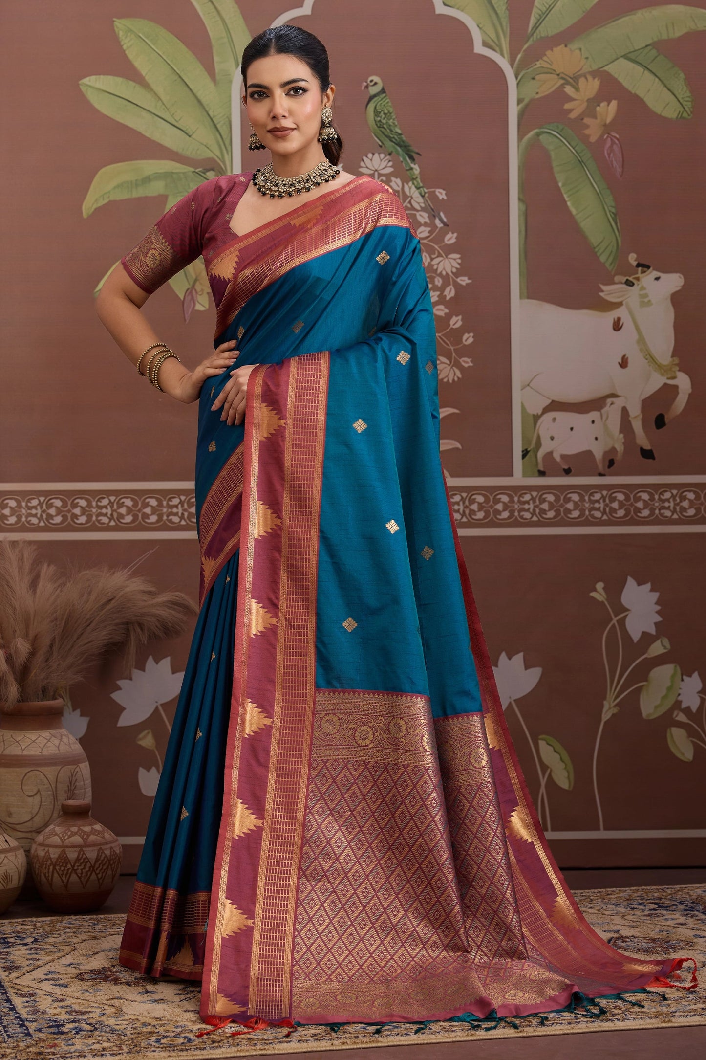 Blue Woven Tussar Silk Saree-SAR11203_4_SareeButa.com