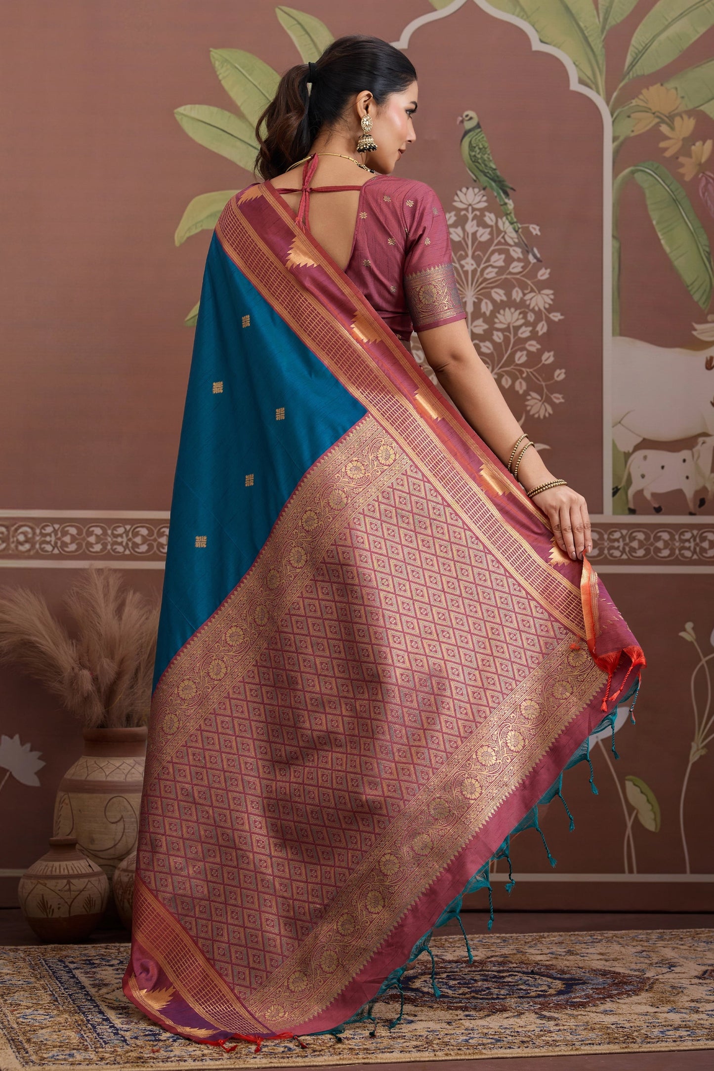 Blue Woven Tussar Silk Saree-SAR11203_5_SareeButa.com