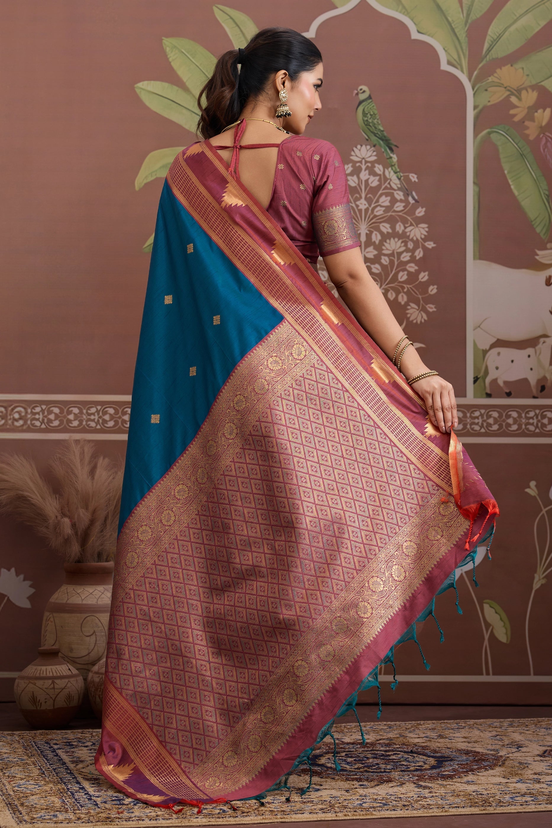 Blue Woven Tussar Silk Saree-SAR11203_5_SareeButa.com