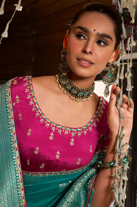 Blue Woven Viscose Silk Saree With Lace Border-ZB134663_2_SareeButa.com