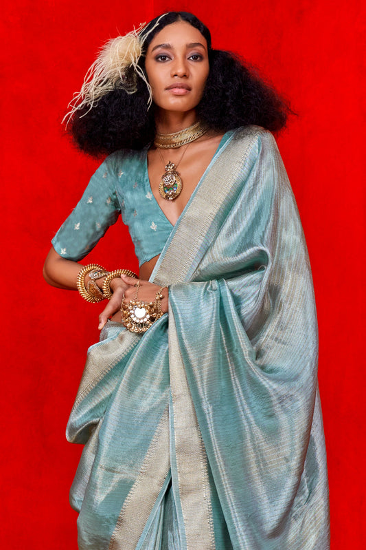 Blue Zari Work Viscose Tissue Saree-ZB133871_2_SareeButa.com