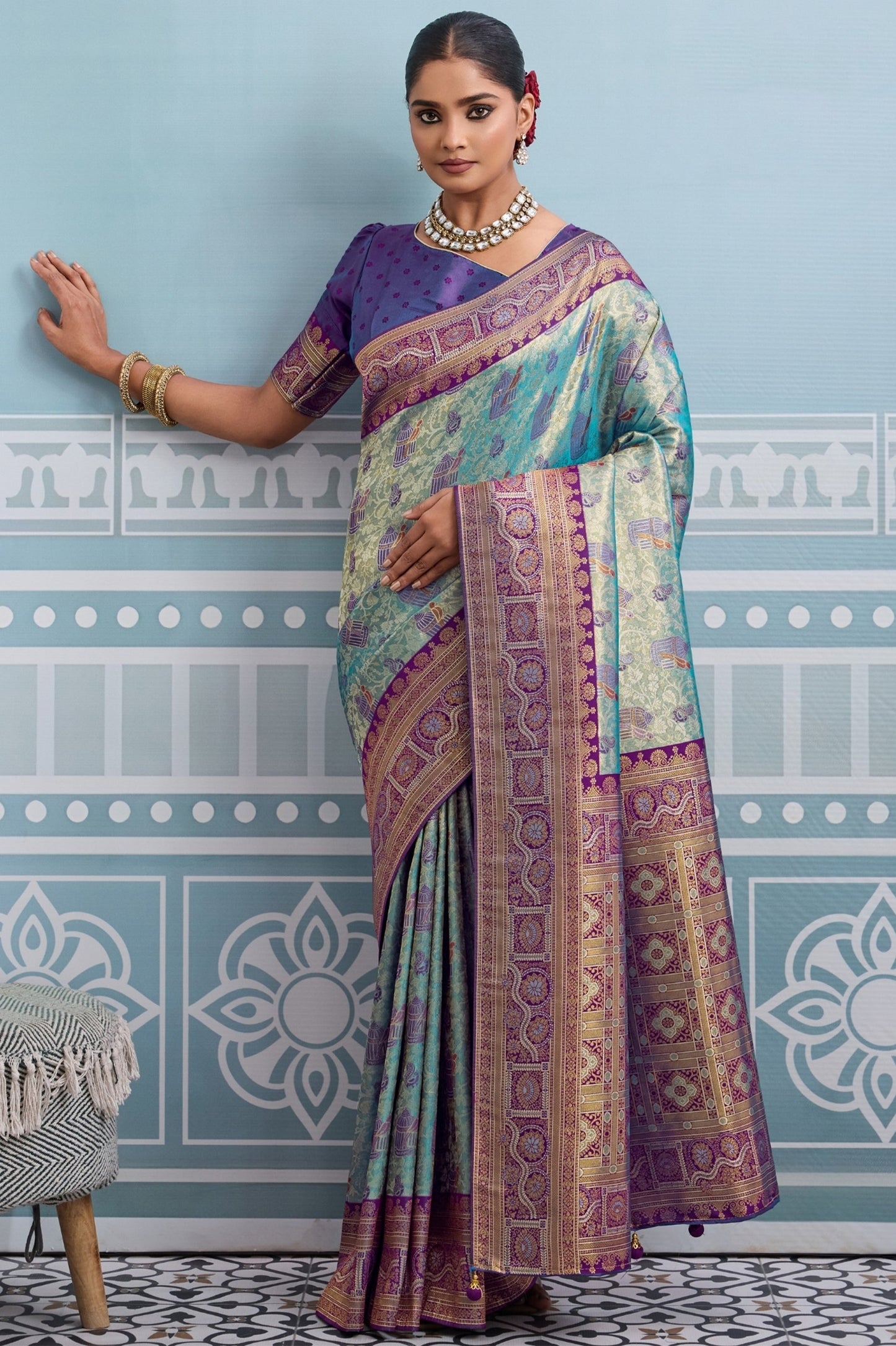 Blue and Purple Woven Kanjivaram Silk Saree-SAR10373_1_SareeButa.com