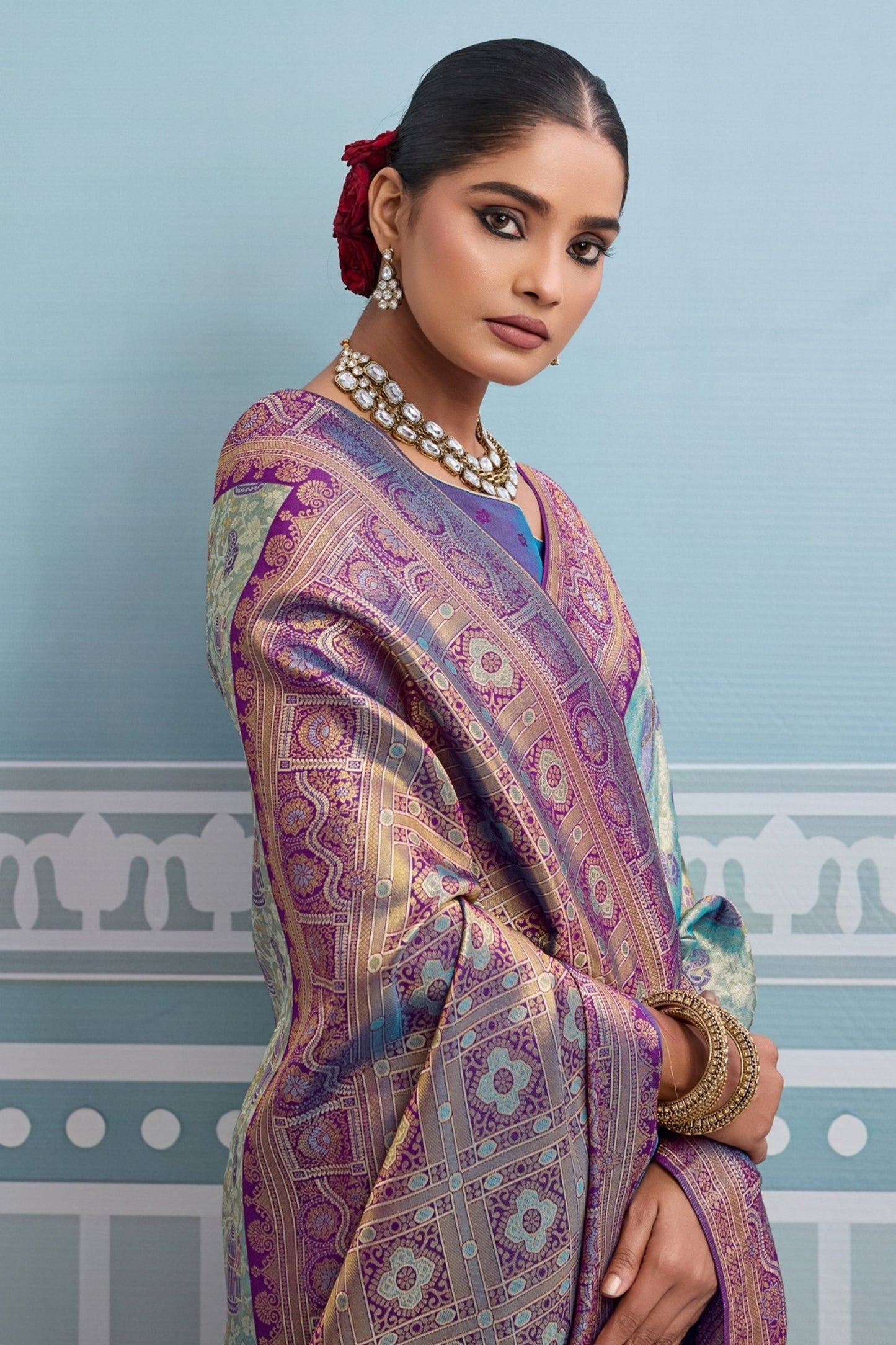 Blue and Purple Woven Kanjivaram Silk Saree-SAR10373_2_SareeButa.com