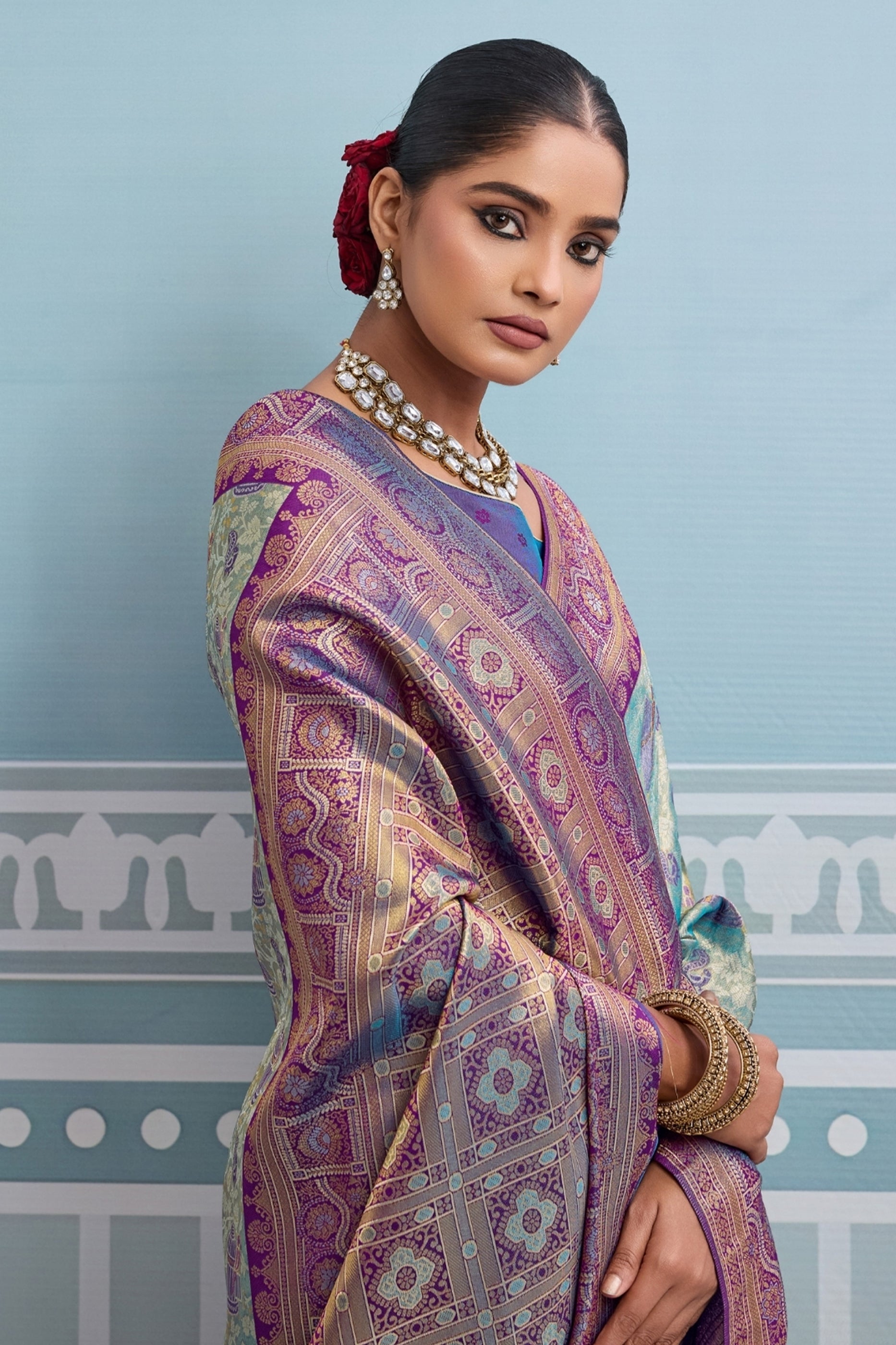 Blue and Purple Woven Kanjivaram Silk Saree-SAR10373_2_SareeButa.com