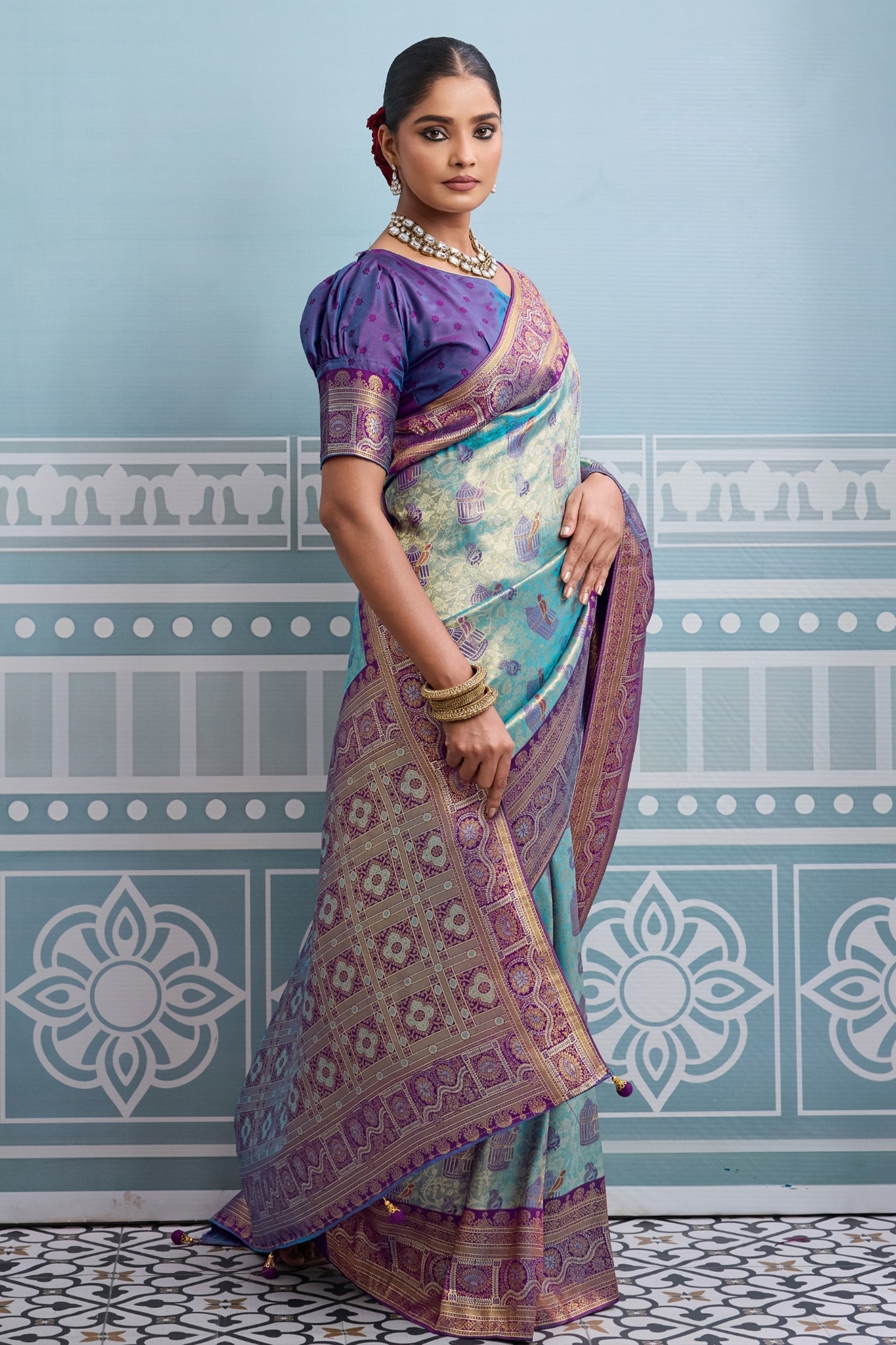 Blue and Purple Woven Kanjivaram Silk Saree-SAR10373_3_SareeButa.com