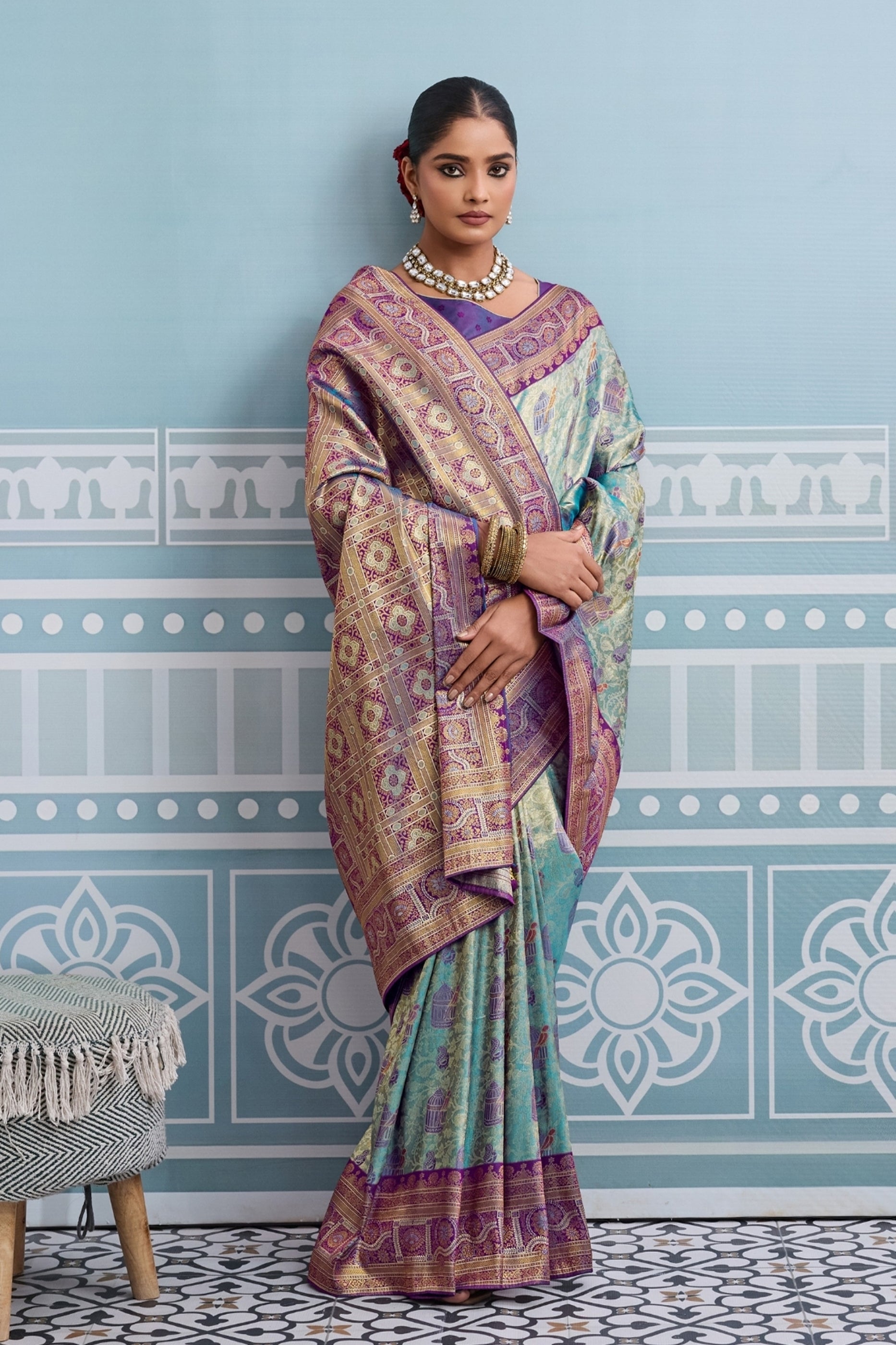 Blue and Purple Woven Kanjivaram Silk Saree-SAR10373_4_SareeButa.com