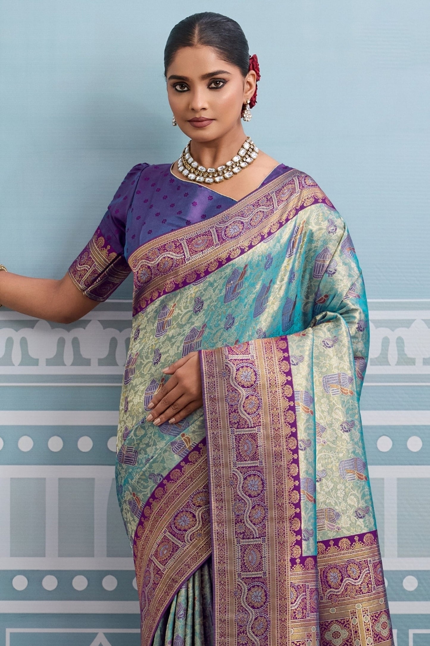 Blue and Purple Woven Kanjivaram Silk Saree-SAR10373_5_SareeButa.com