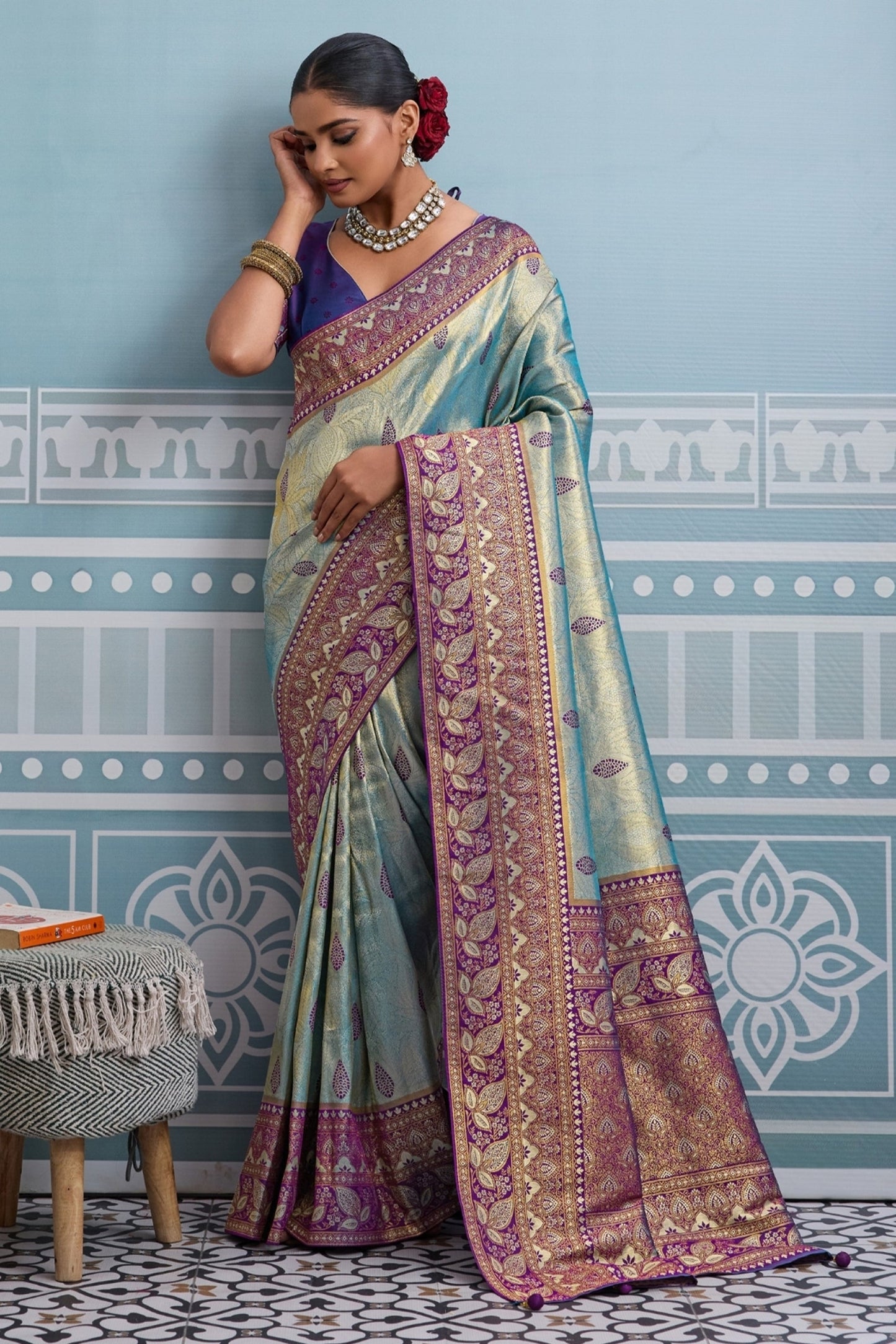 Blue and Purple Woven Kanjivaram Silk Saree-SAR10380_1_SareeButa.com