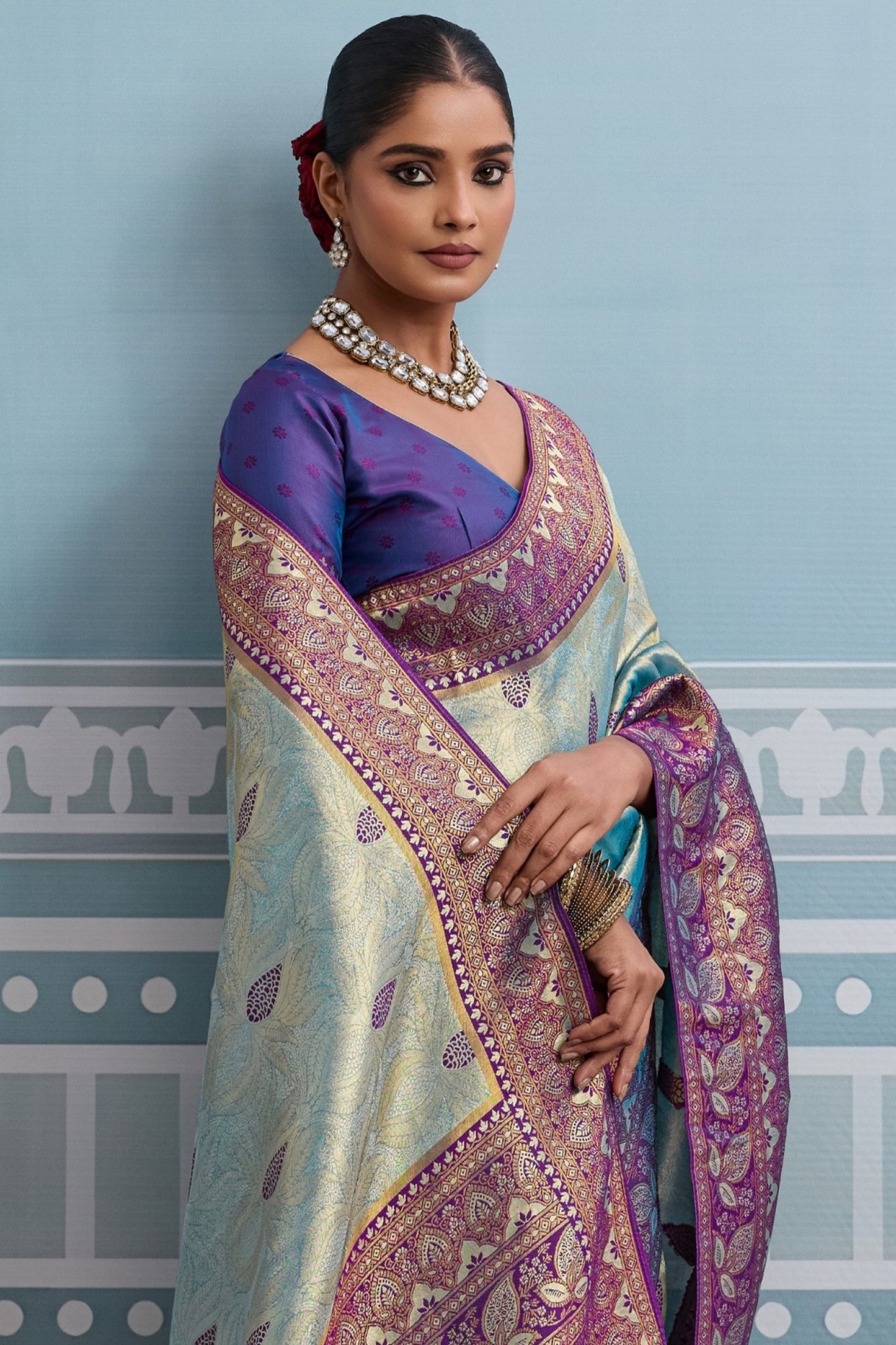 Blue and Purple Woven Kanjivaram Silk Saree-SAR10380_2_SareeButa.com